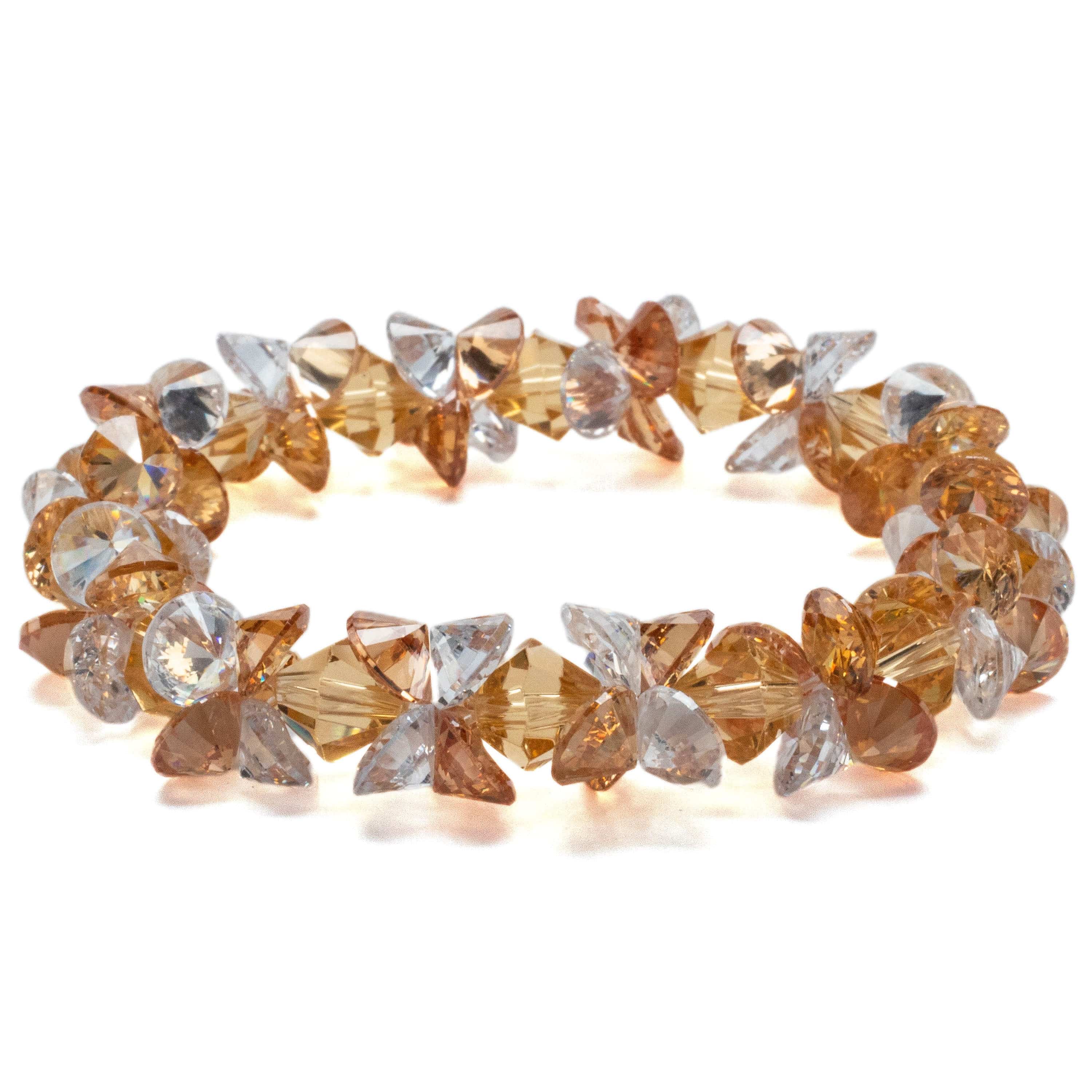 Kalifano Cubic Zirconia Bracelets Orange and Clear Faceted Cubic Zirconia Crystal Elastic Bracelet GOLD-BCZ-03