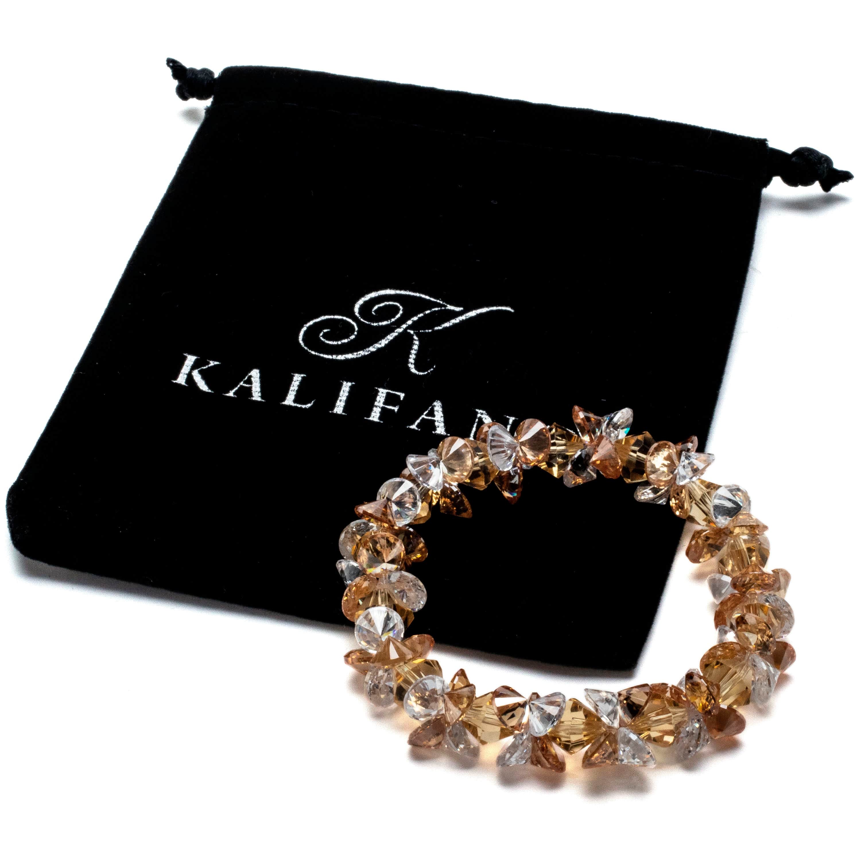 Kalifano Cubic Zirconia Bracelets Orange and Clear Faceted Cubic Zirconia Crystal Elastic Bracelet GOLD-BCZ-03