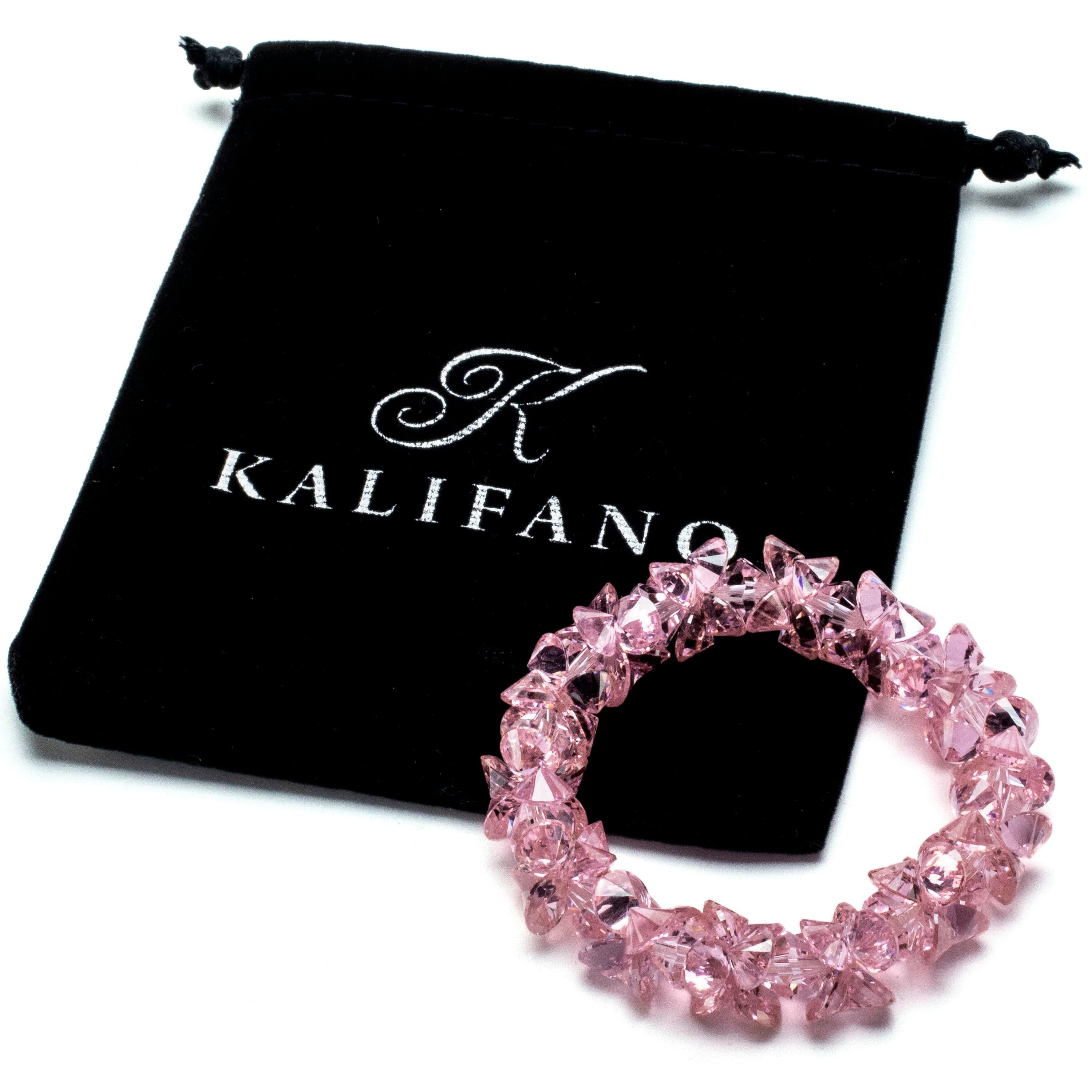 Kalifano Cubic Zirconia Bracelets Peony Pink Faceted Cubic Zirconia Crystal Elastic Bracelet GOLD-BCZ-10