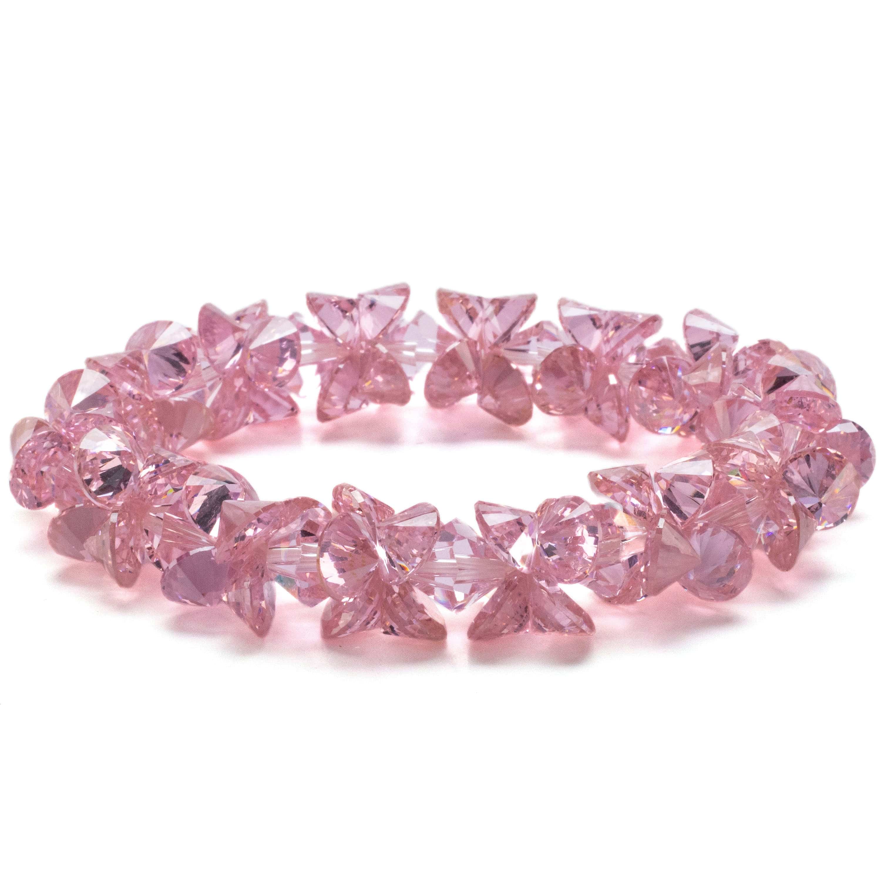 Kalifano Cubic Zirconia Bracelets Peony Pink Faceted Cubic Zirconia Crystal Elastic Bracelet GOLD-BCZ-10