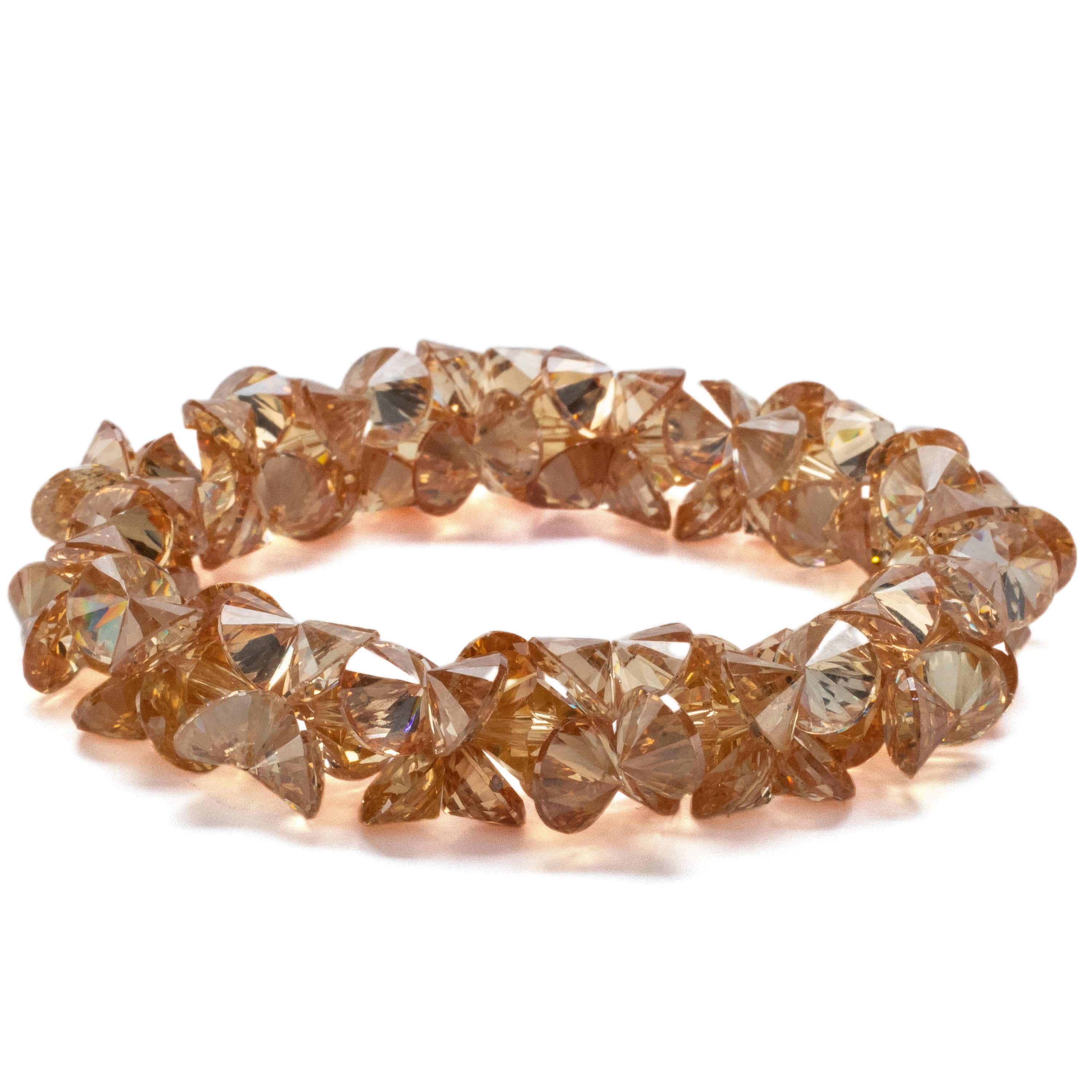 Kalifano Cubic Zirconia Bracelets Poppy Orange Faceted Cubic Zirconia Crystal Elastic Bracelet GOLD-BCZ-02