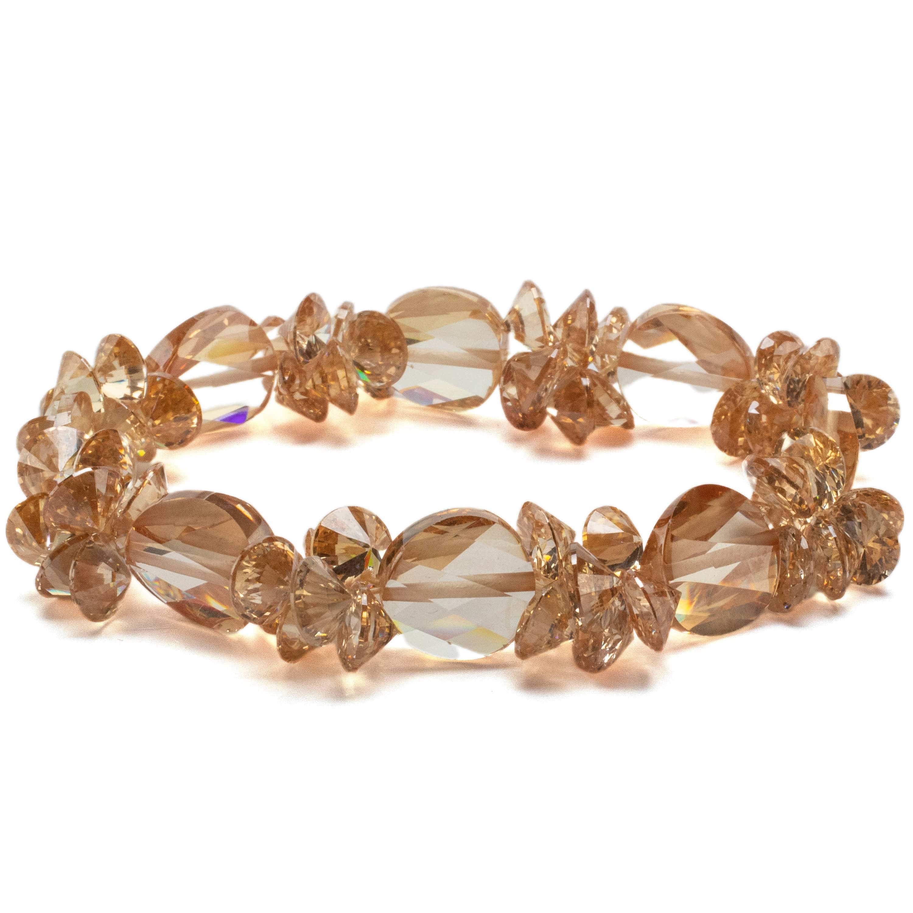 Kalifano Cubic Zirconia Bracelets Poppy Orange Faceted Cubic Zirconia Crystal Elastic Bracelet GOLD-BCZ-05