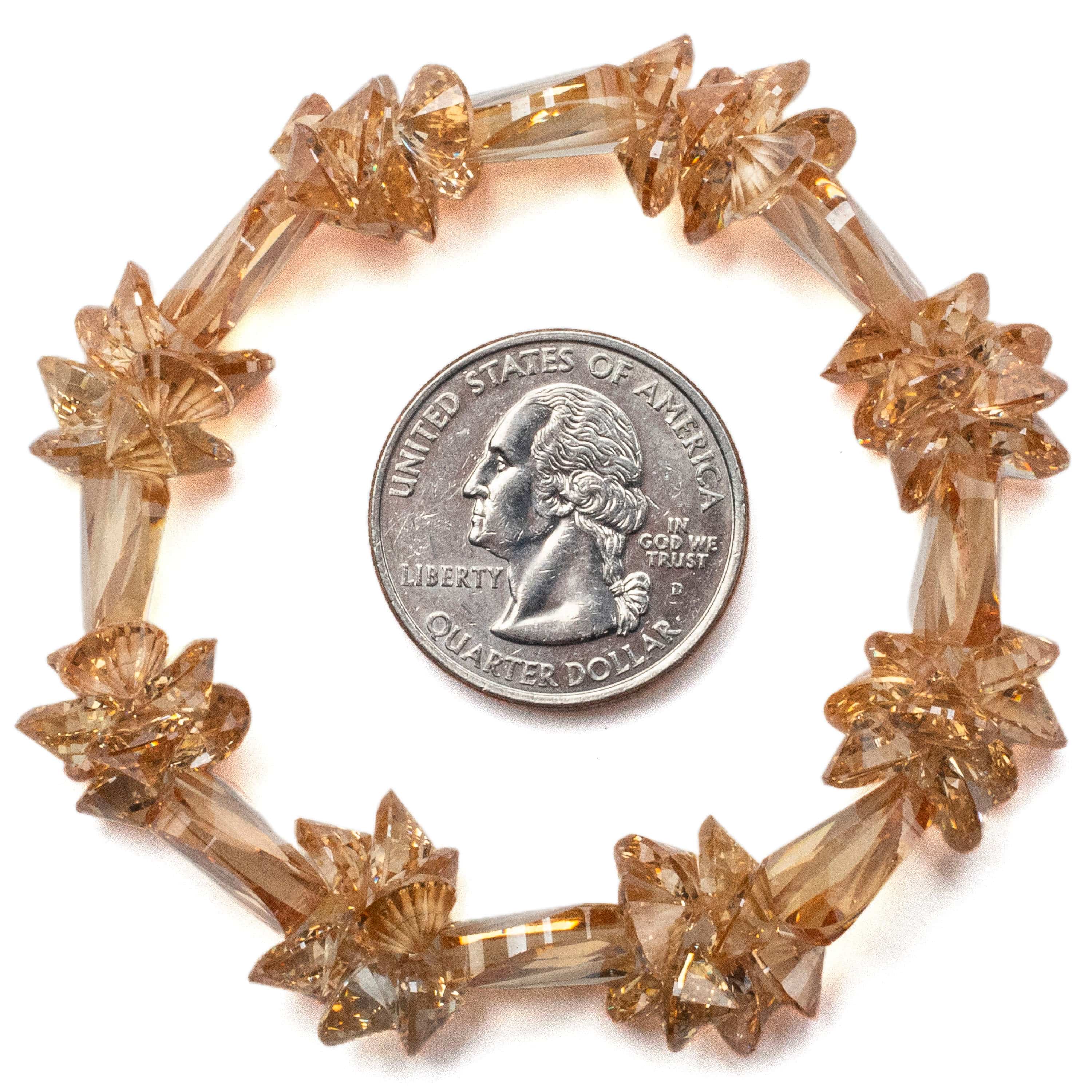 Kalifano Cubic Zirconia Bracelets Poppy Orange Faceted Cubic Zirconia Crystal Elastic Bracelet GOLD-BCZ-05