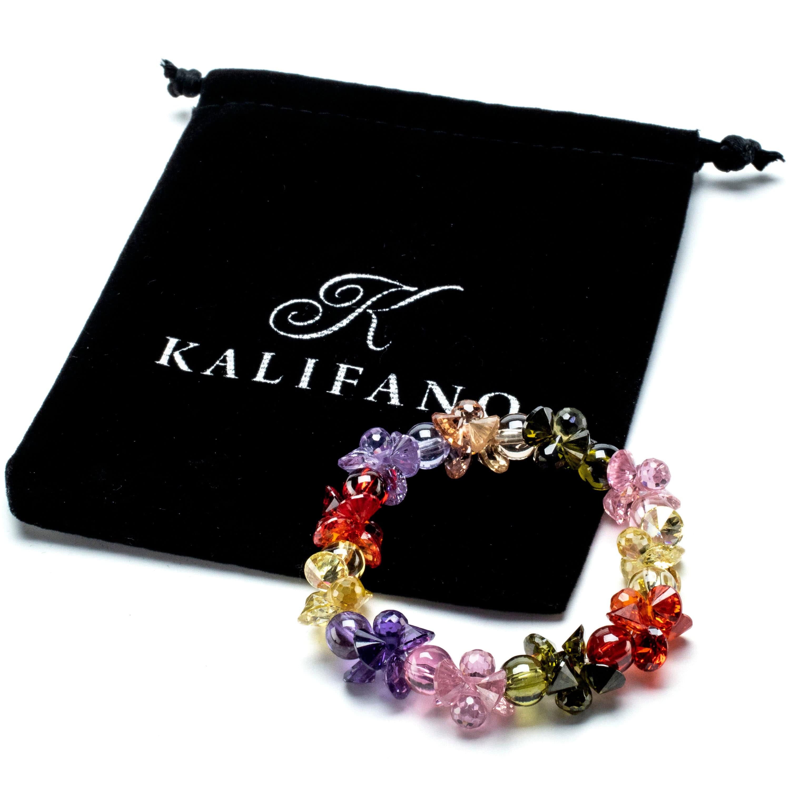 Kalifano Cubic Zirconia Bracelets Rainbow Faceted Cubic Zirconia Crystal Elastic Bracelet GOLD-BCZ-07