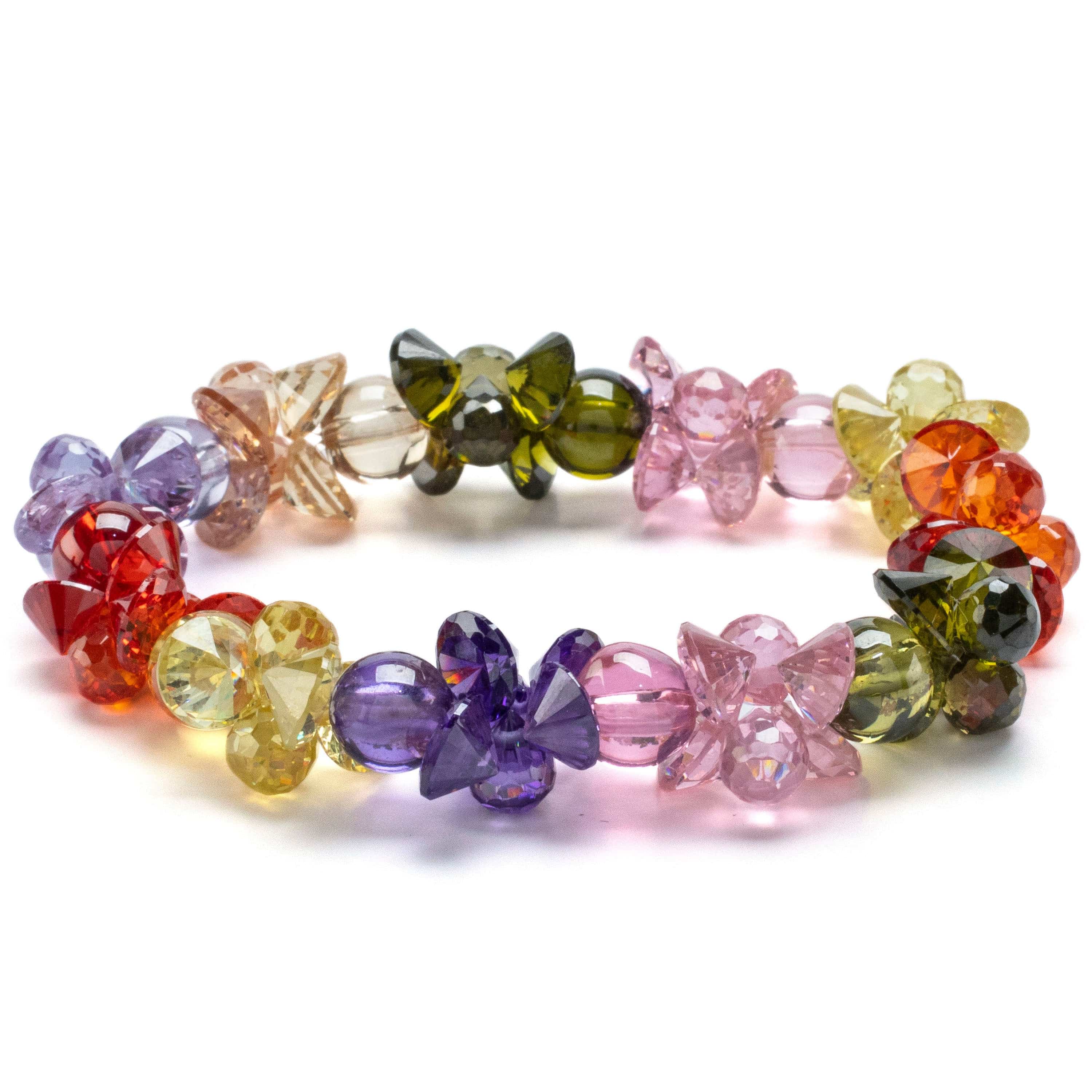 Kalifano Cubic Zirconia Bracelets Rainbow Faceted Cubic Zirconia Crystal Elastic Bracelet GOLD-BCZ-07
