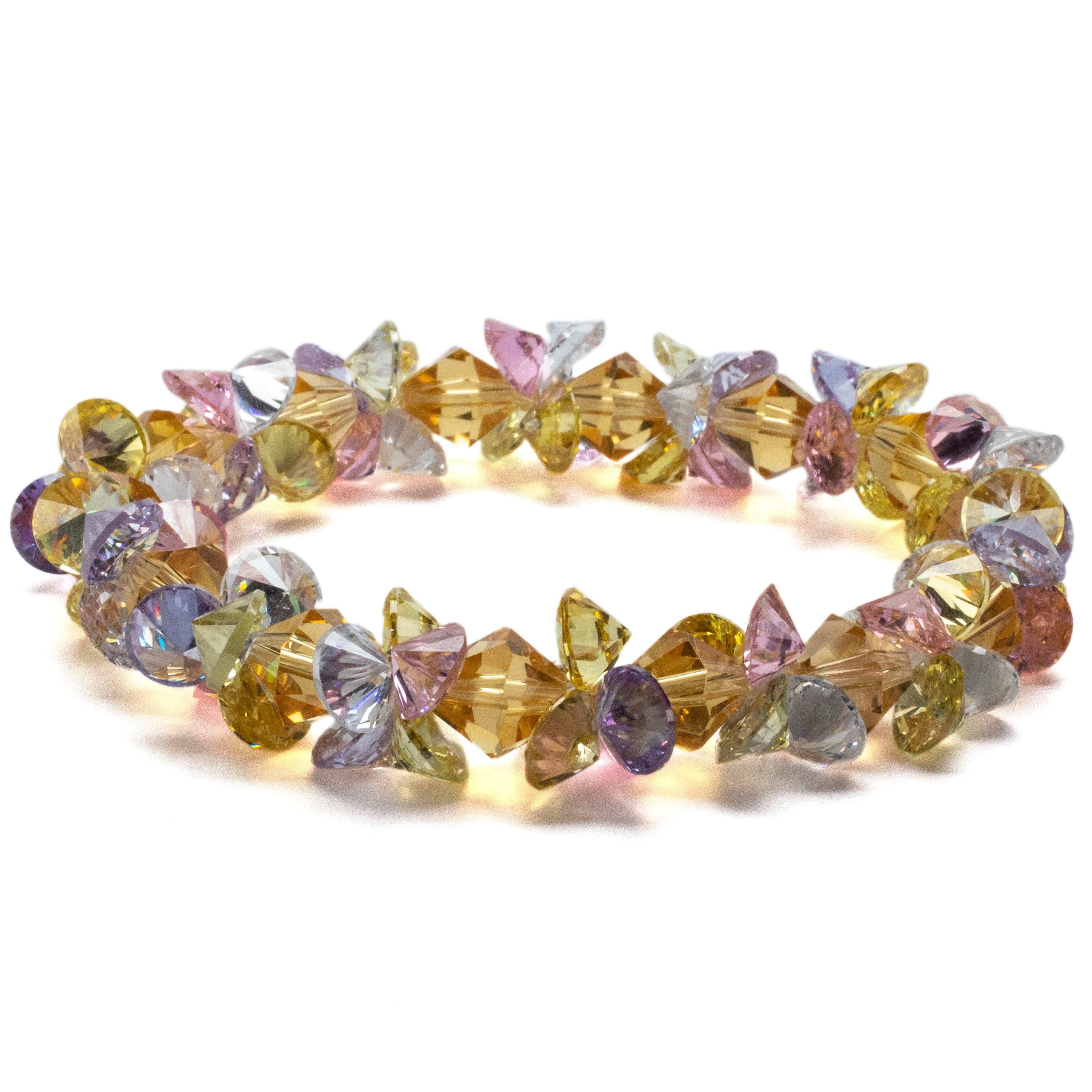 Kalifano Cubic Zirconia Bracelets Spring Faceted Cubic Zirconia Crystal Elastic Bracelet GOLD-BCZ-01