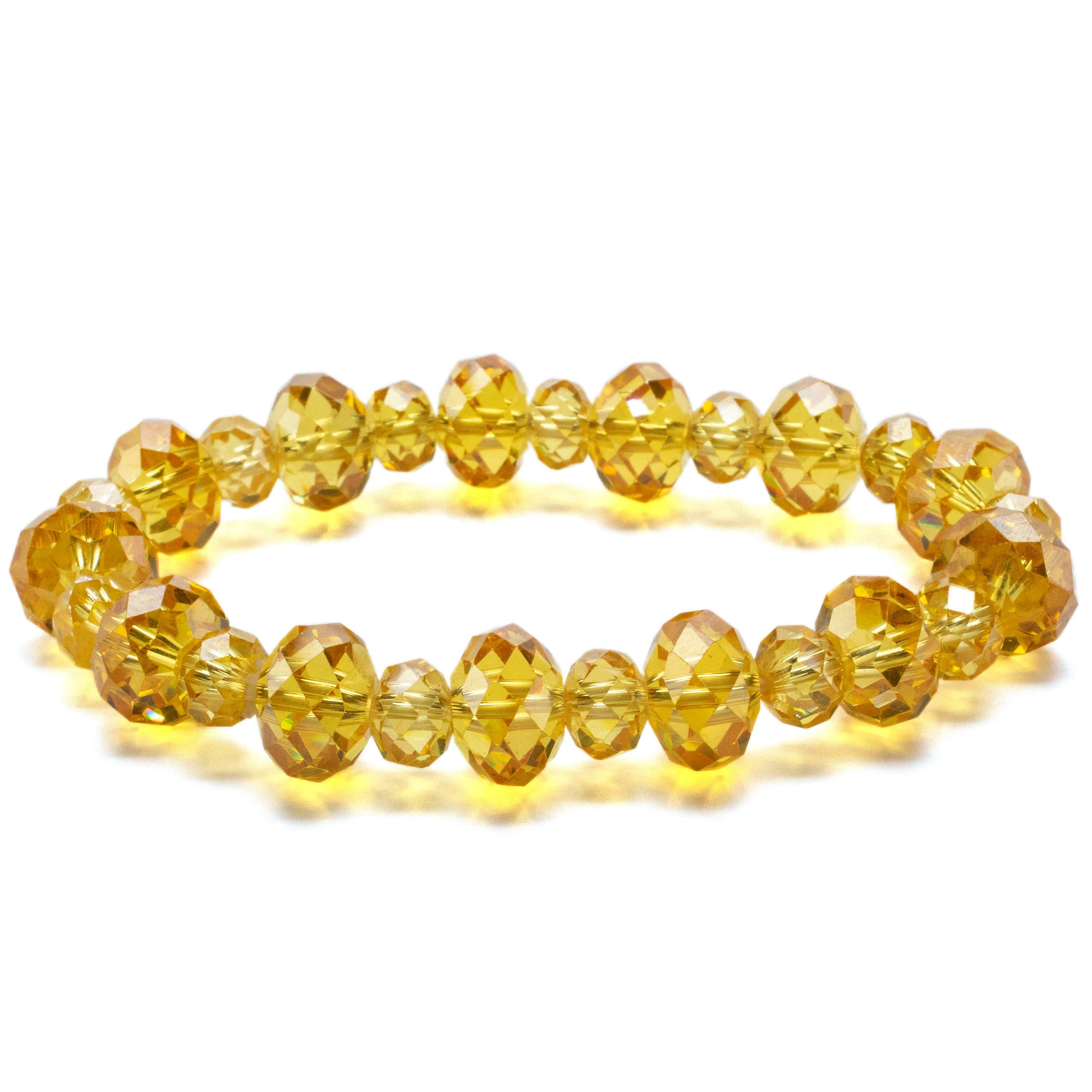 Kalifano Cubic Zirconia Bracelets Sunflower Yellow Faceted Cubic Zirconia Crystal Elastic Bracelet GOLD-BCZ-14