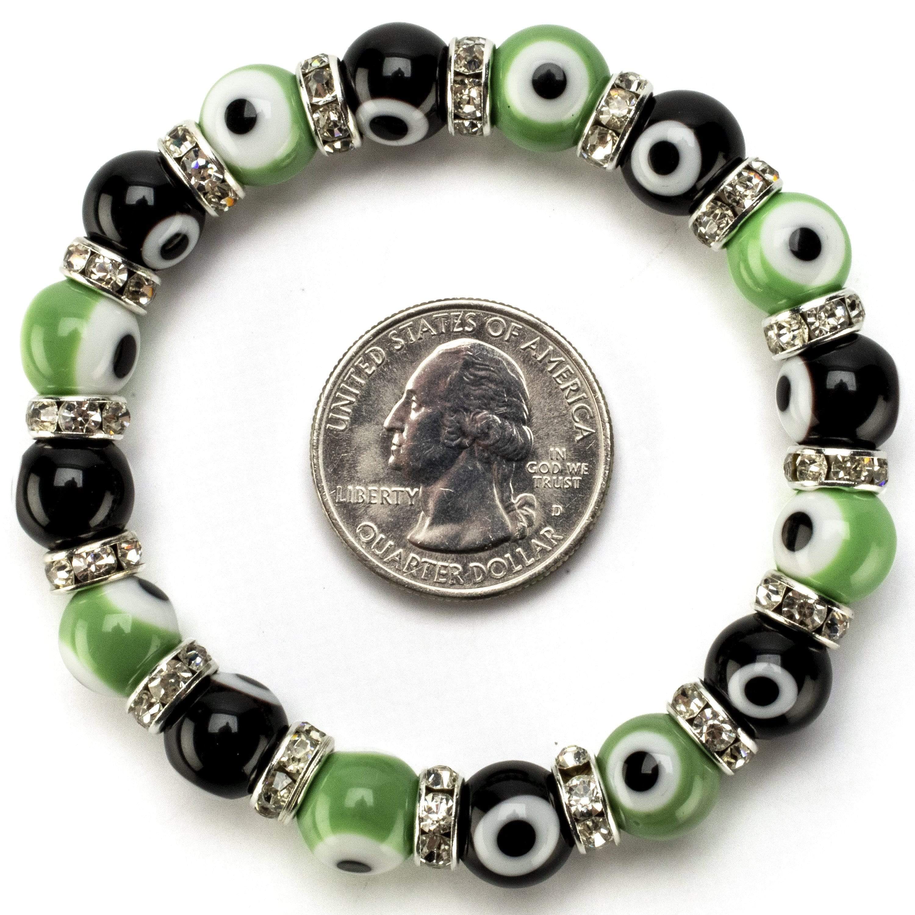 Kalifano Evil Eye Jewelry Black and Green Evil Eye Glass Bracelet with Cubic Zirconia Crystals BLUE-BEE-28