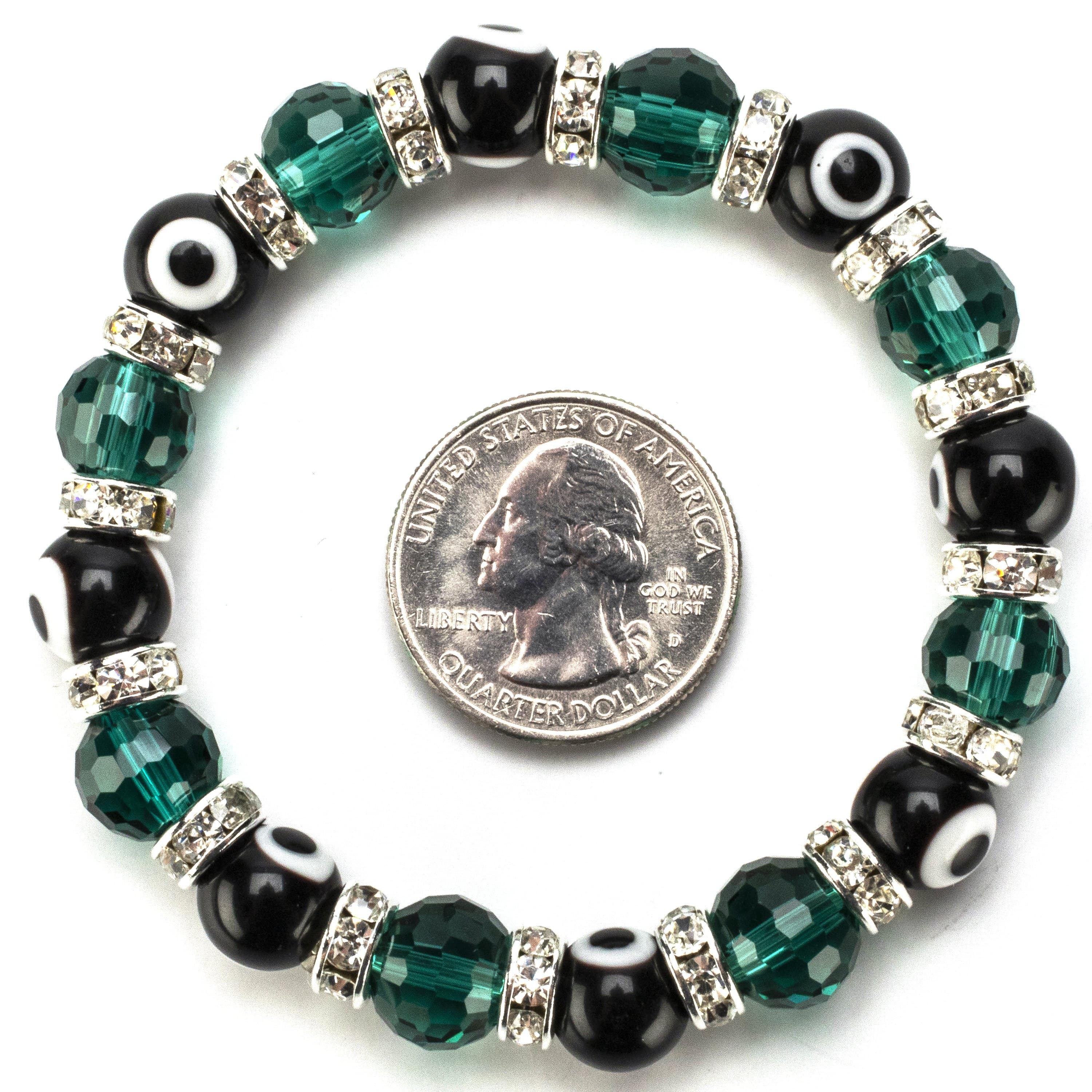 Kalifano Evil Eye Jewelry Emerald & Black Evil Eye Glass Bracelet with Cubic Zirconia Crystals BLUE-BEE-07