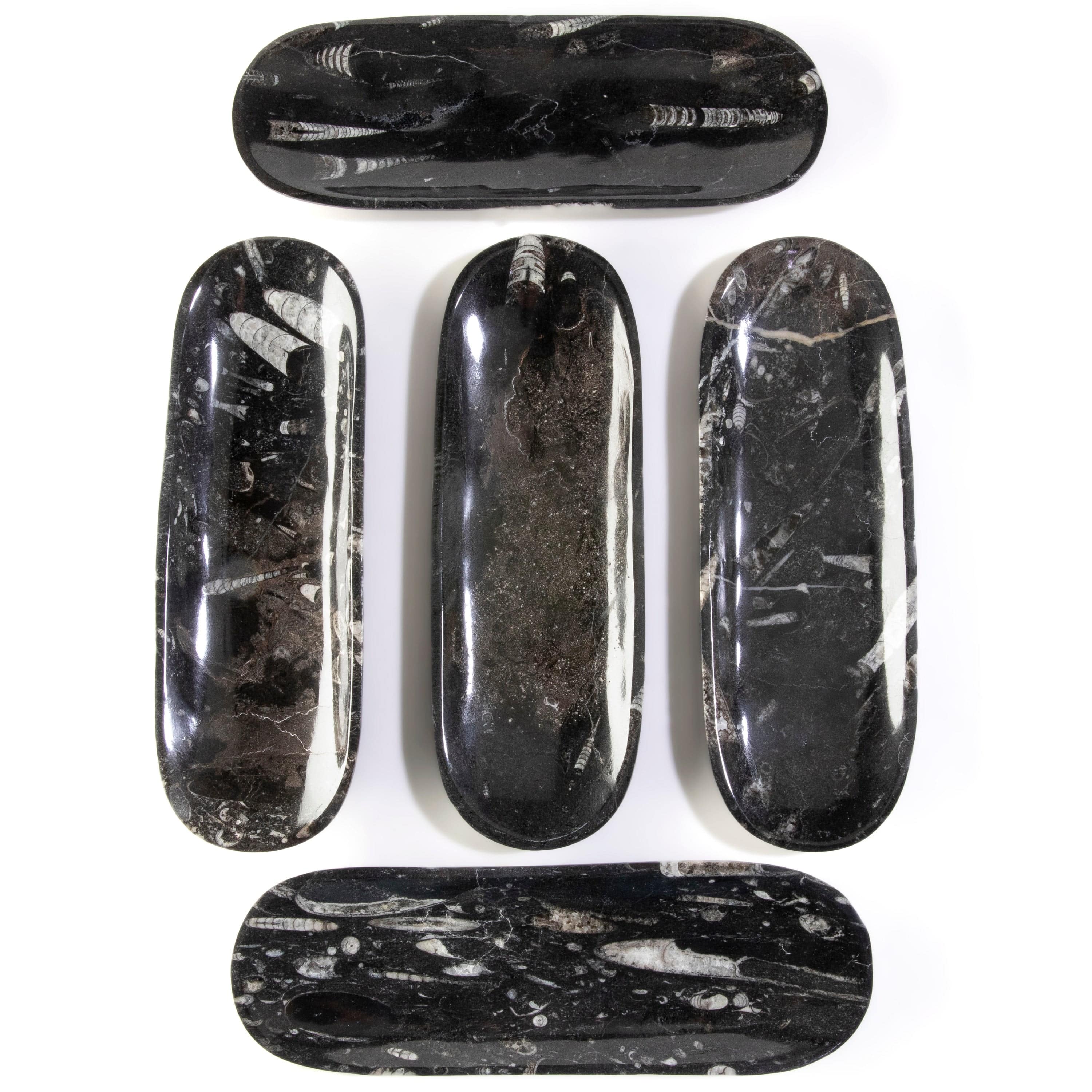 Kalifano Fossils & Minerals Natural Black Orthoceras Long Oval Bowl from Morocco- 12" BORO240