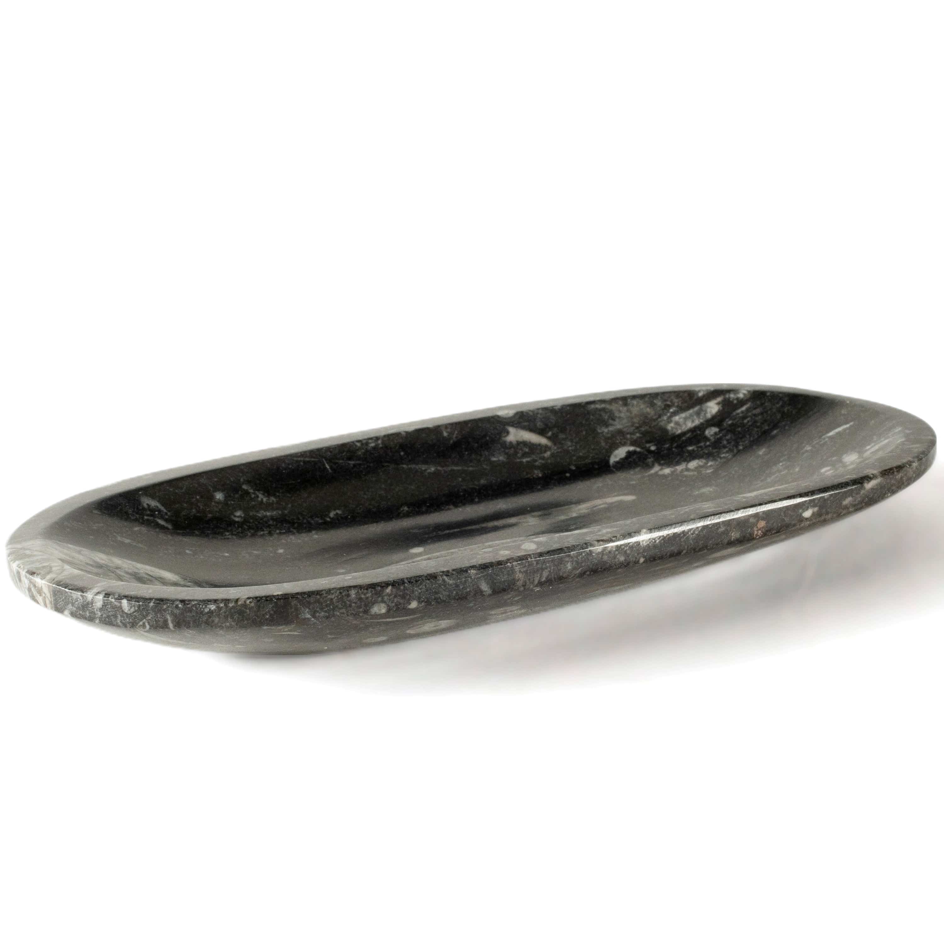 Kalifano Fossils & Minerals Natural Black Orthoceras Oval Bowl from Morocco - 7.5" BORO120