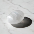 White Selenite Palm Worry & Healing Stone from Morocco