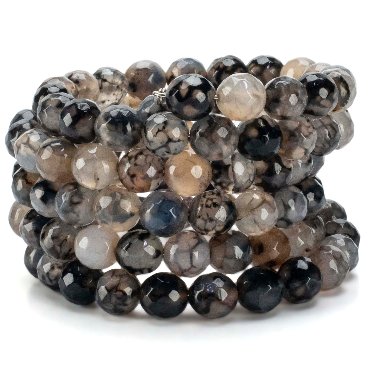 Kalifano Gemstone Bracelets 5 Coil Faceted 8 mm Agate Bracelet - Grey Agate BC8-GA