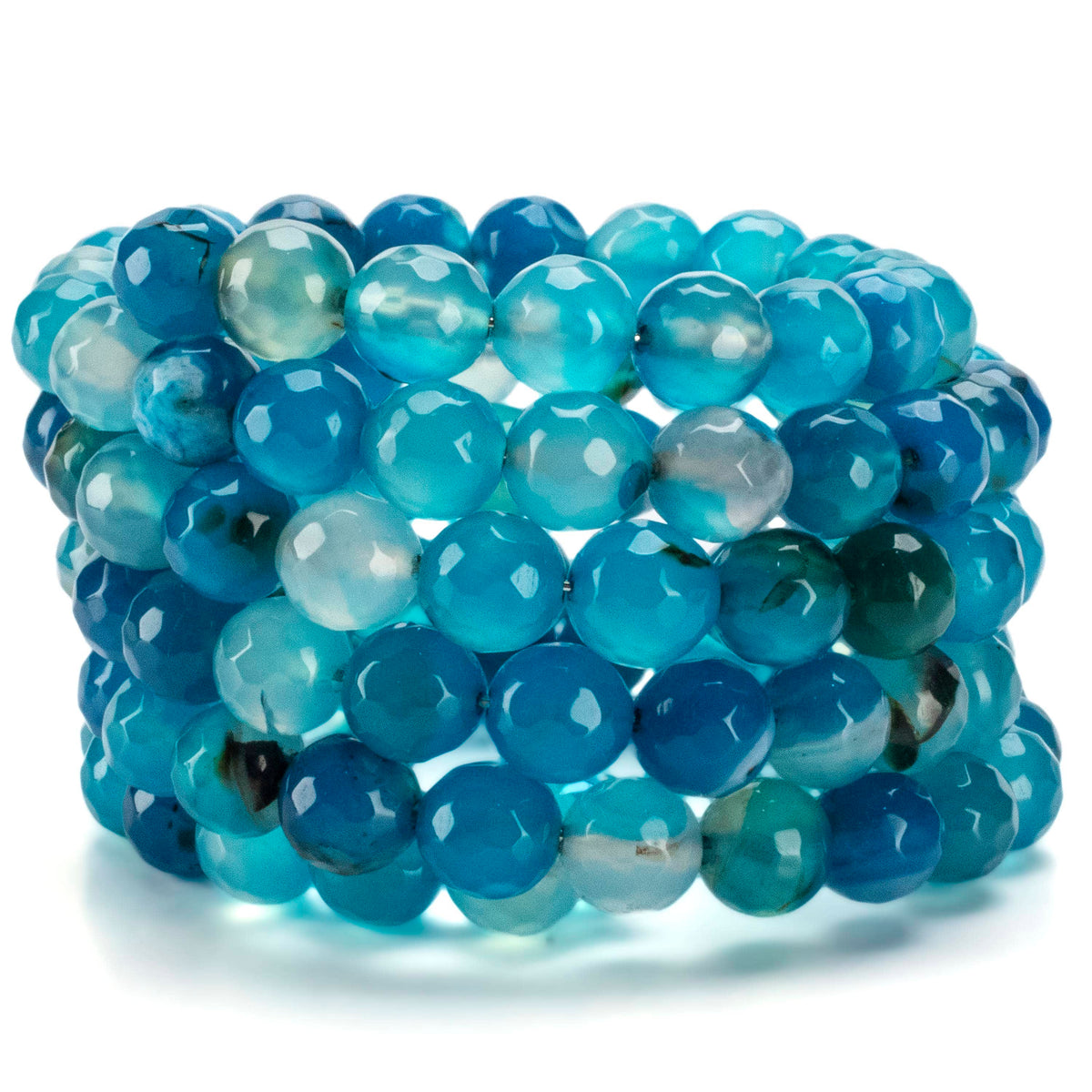Kalifano Gemstone Bracelets 5 Coil Faceted 8 mm Agate Bracelet - Turquoise BC8-TQ