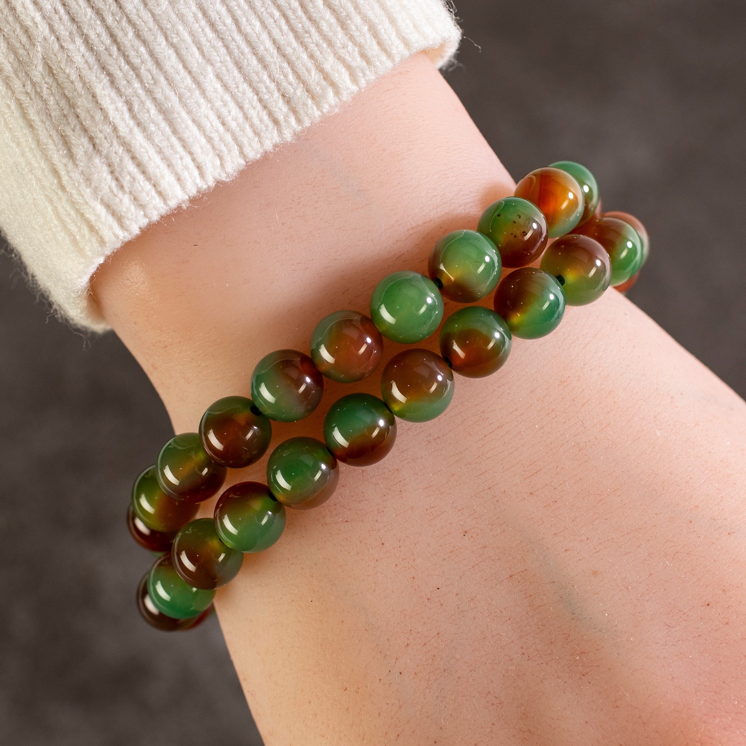 Kalifano Gemstone Bracelets Agate 8mm Beads Double Wrap Elastic Gemstone Bracelet WHITE-BGI2-033