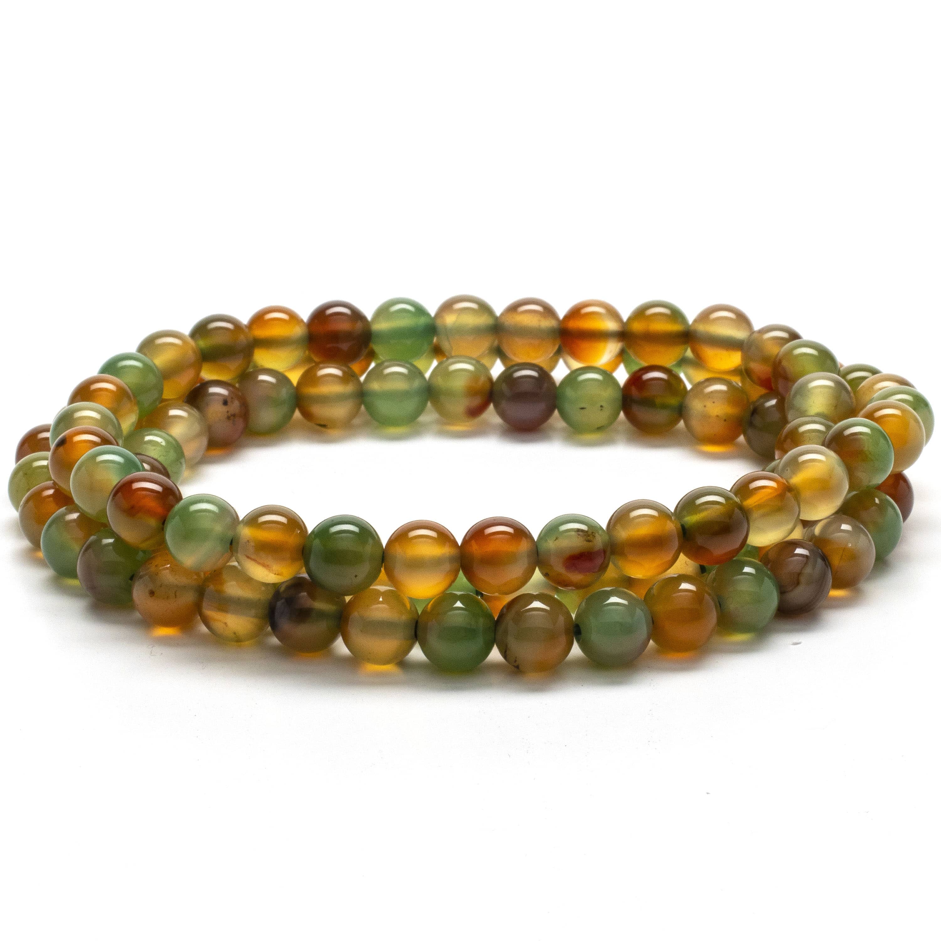 Kalifano Gemstone Bracelets Agate Gemstone Bead Triple Wrap Elastic Gemstone Bracelet WHITE-BGI3-022