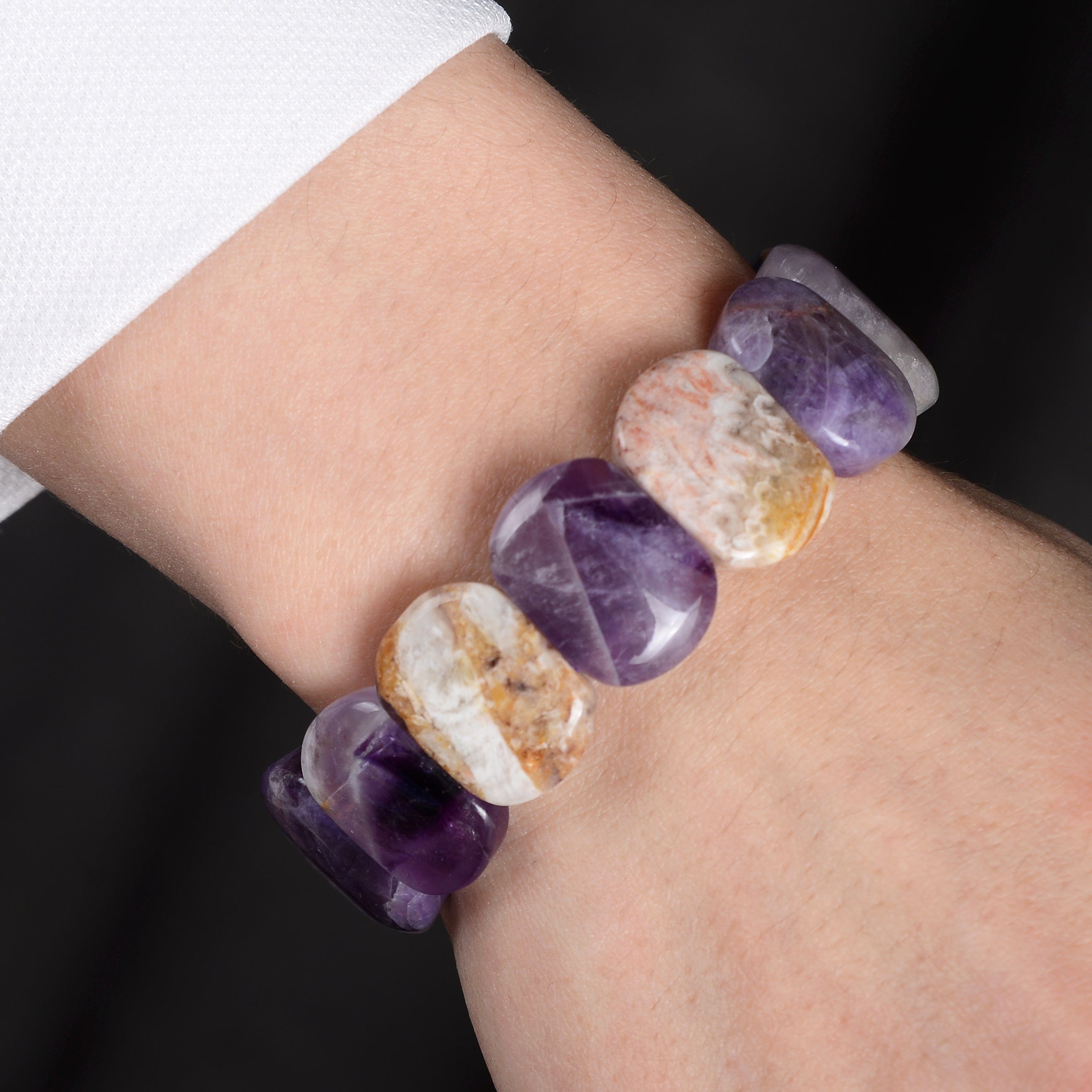 Kalifano Gemstone Bracelets Amethyst Natural Gemstone Elastic Bracelet GOLD-BGP-058