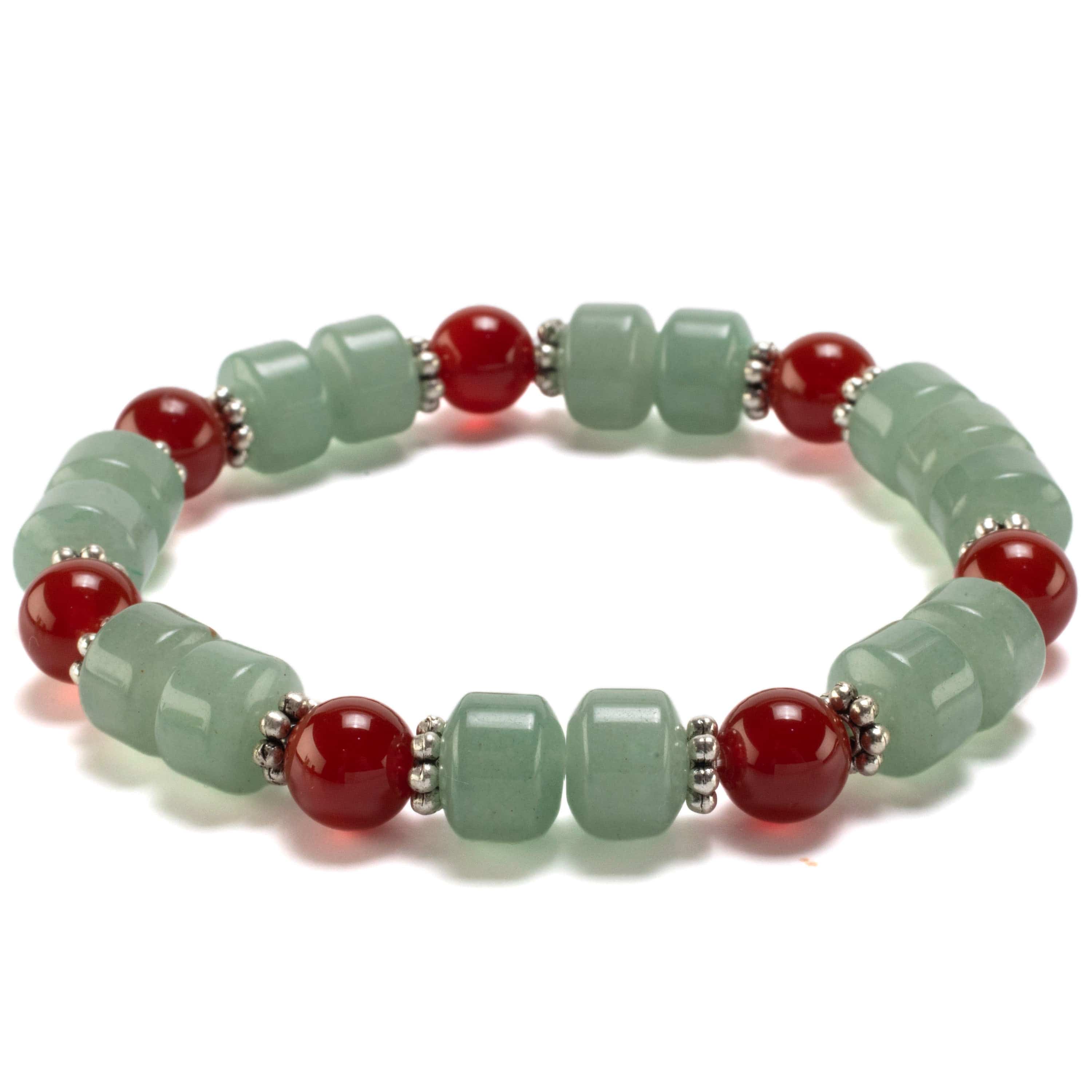 Kalifano Gemstone Bracelets Aventurine Wheel Shaped Bead and Round Carnelian with Crystal Accent Beads Gemstone Elastic Bracelet BLUE-BGP-006