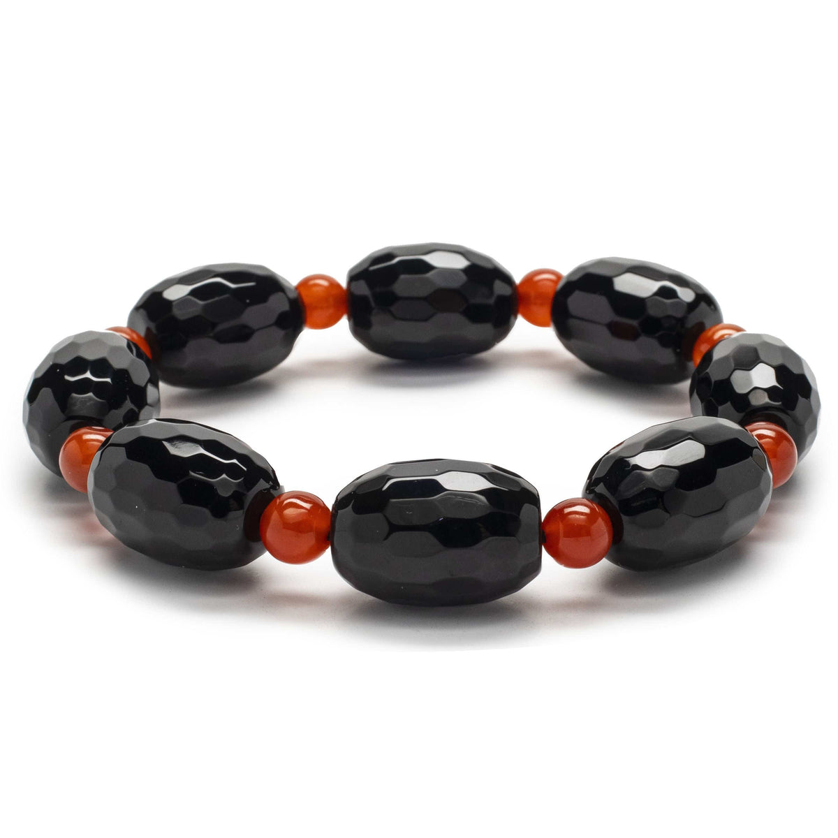 Kalifano Gemstone Bracelets Black Agate Carnelian Gemstone Elastic Bracelet RED-BGP-044