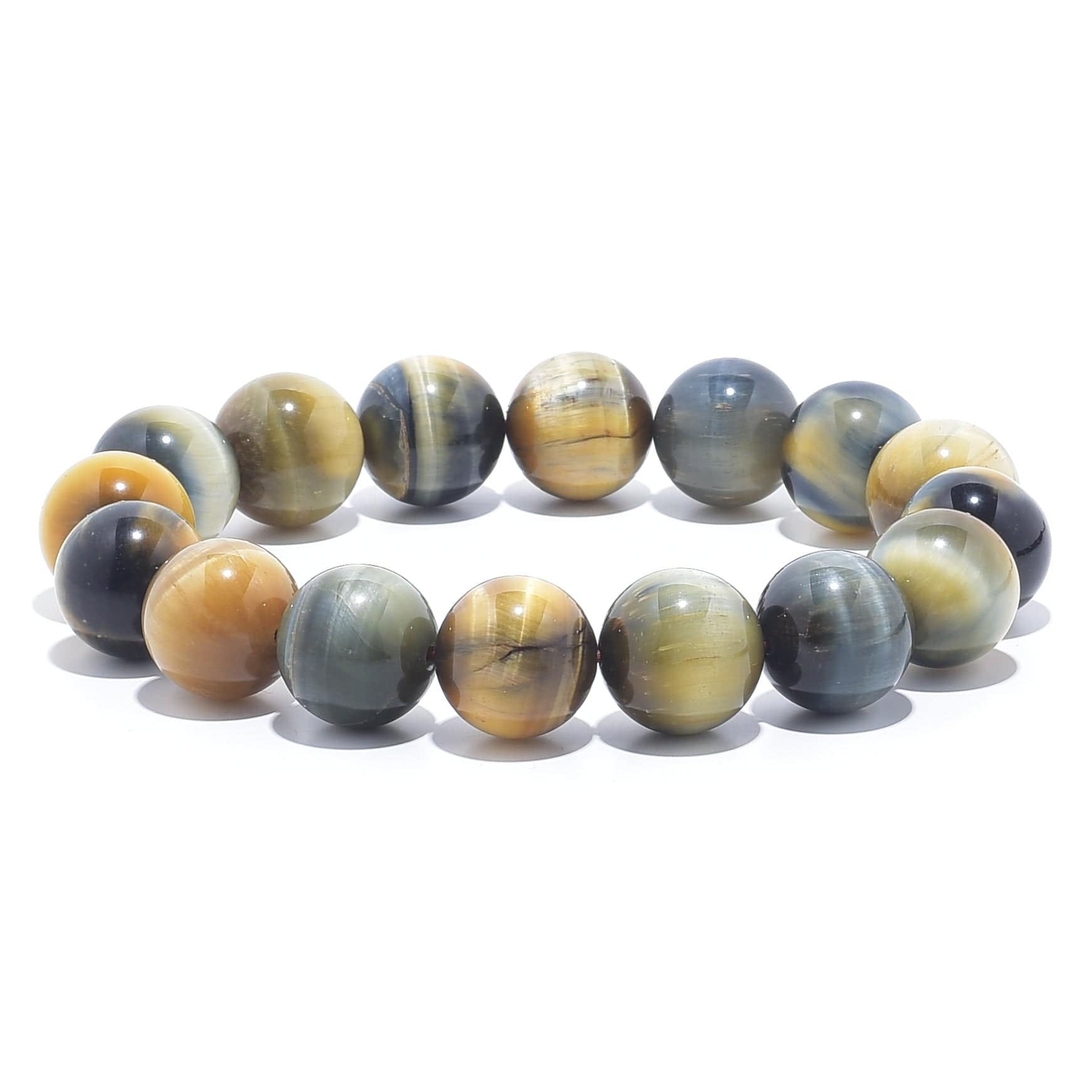 Kalifano Gemstone Bracelets Blue and Yellow Tiger Eye Natural Gemstone Bead Elastic Bracelet BLACK-BGP-033