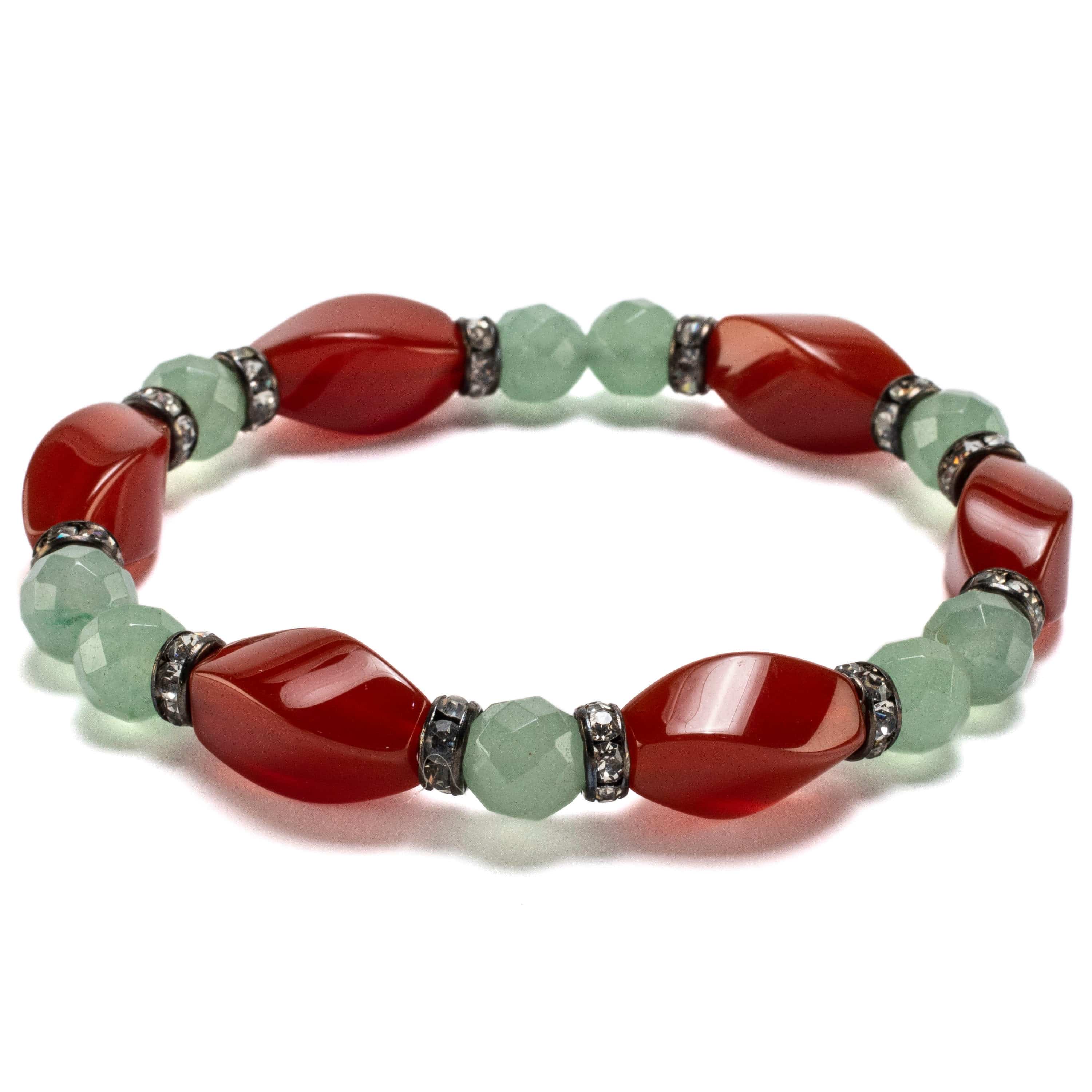 Kalifano Gemstone Bracelets Carnelian Twisted Bead and Round Faceted Aventurine with Crystal Accent Beads Gemstone Elastic Bracelet BLUE-BGP-008