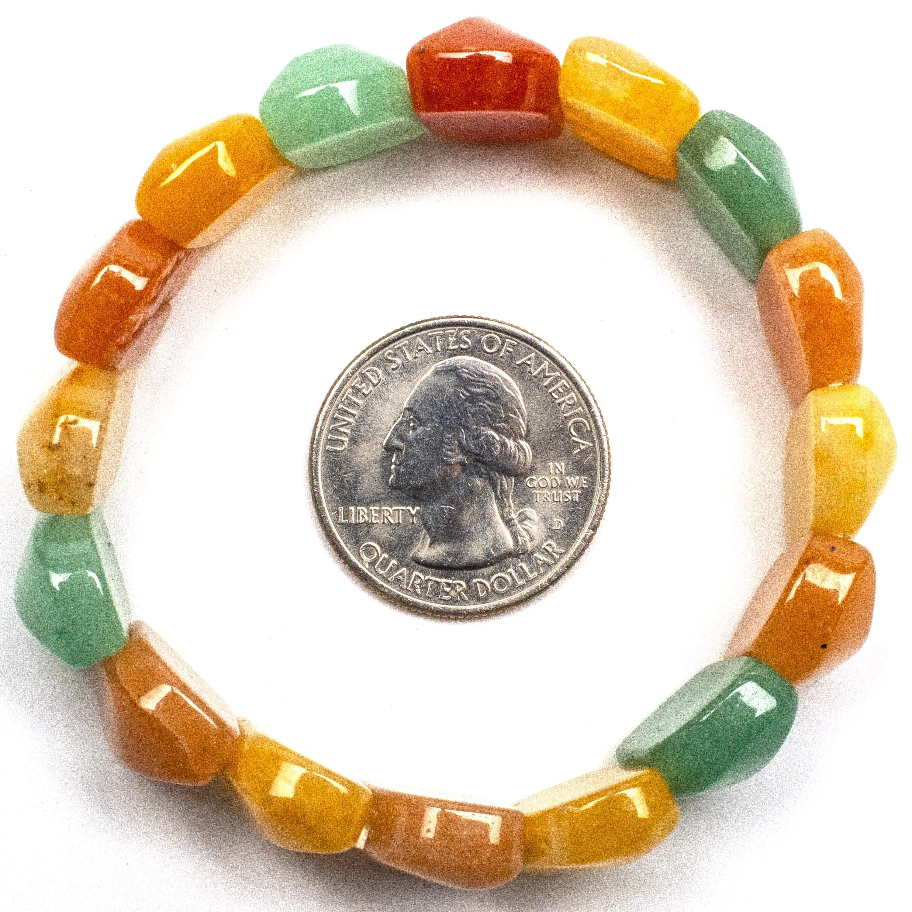 Kalifano Gemstone Bracelets Diagonal Faceted Citrine, Aventurine, and Carnelian Gemstone Elastic Bracelet WHITE-BGP-006