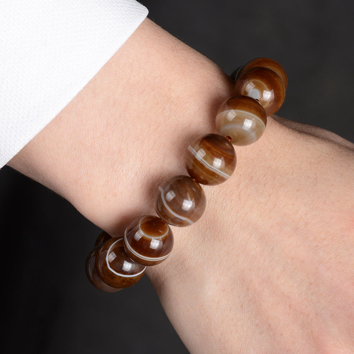 Kalifano Gemstone Bracelets Espresso Agate Natural Gemstone Bead Elastic Bracelet BLACK-BGP-034