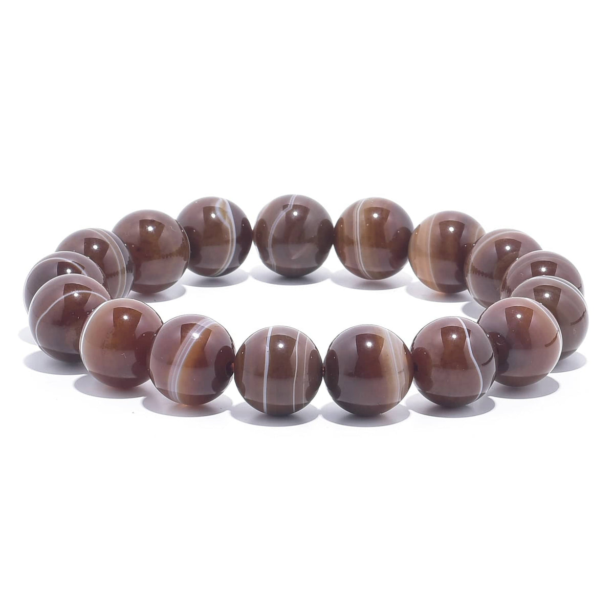 Kalifano Gemstone Bracelets Espresso Agate Natural Gemstone Bead Elastic Bracelet BLACK-BGP-034