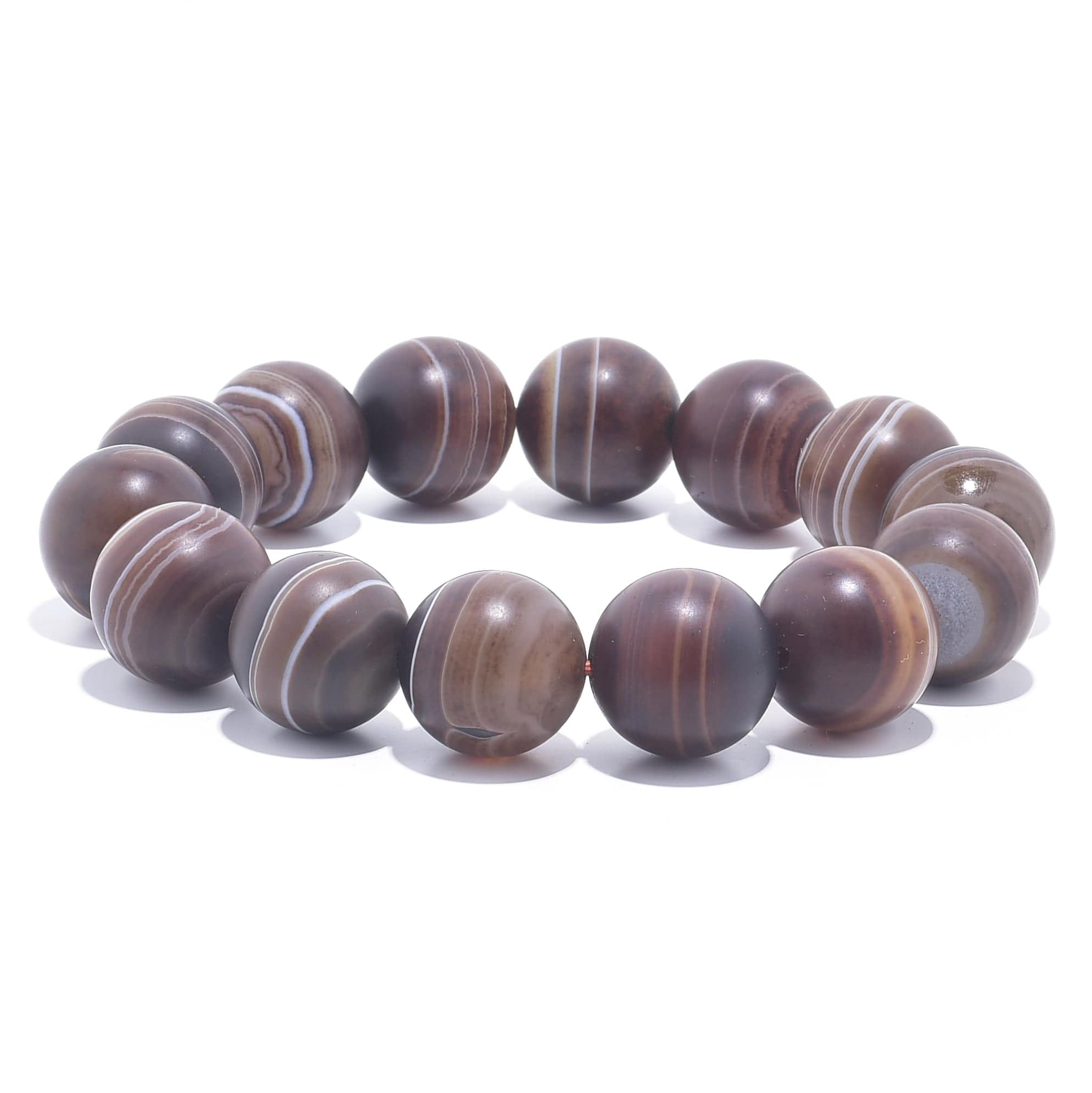 Kalifano Gemstone Bracelets Espresso Agate Natural Gemstone Large Bead Elastic Bracelet PLAT-BGP-027
