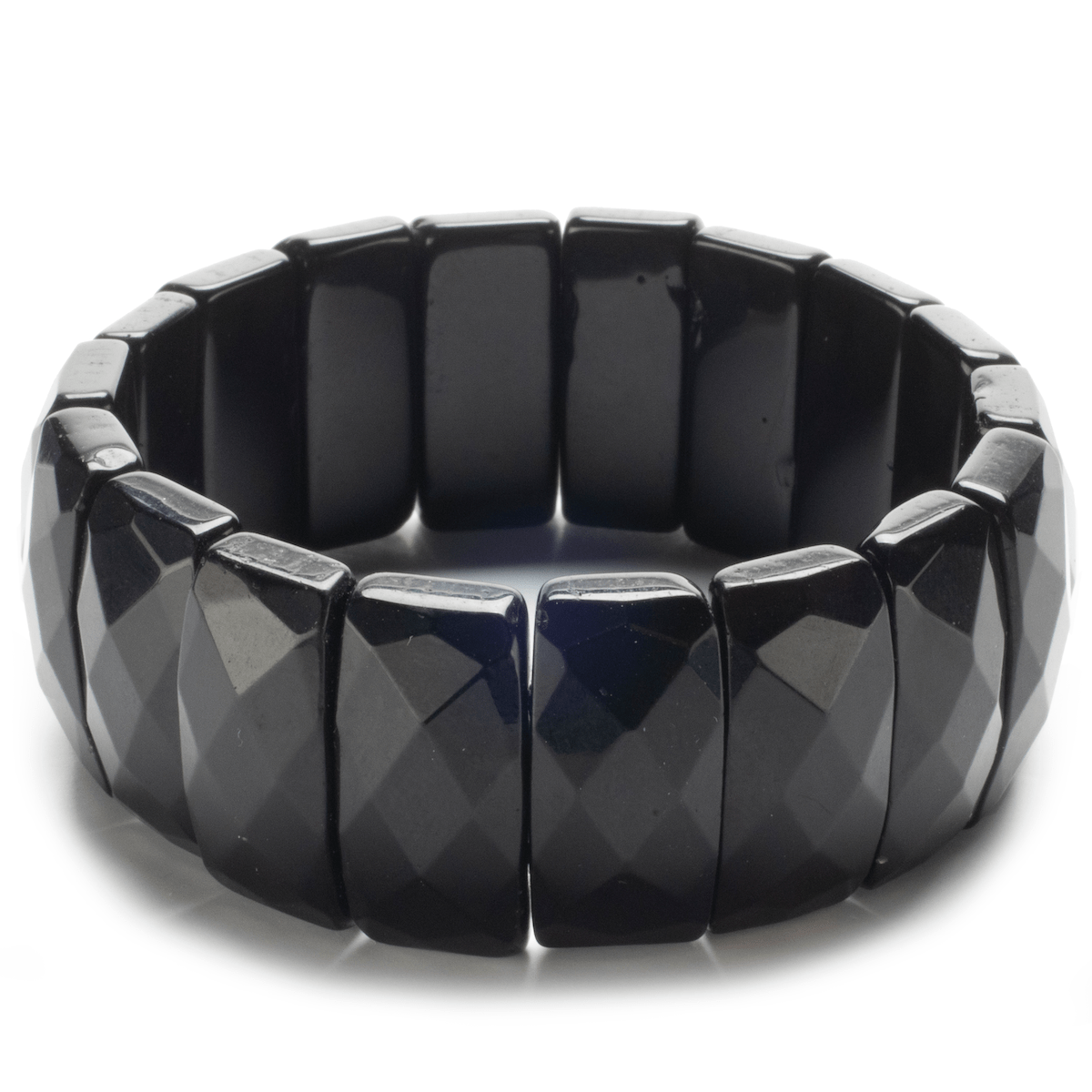 Kalifano Gemstone Bracelets Faceted Black Agate Elastic Gemstone Bracelet RED-BGP-007