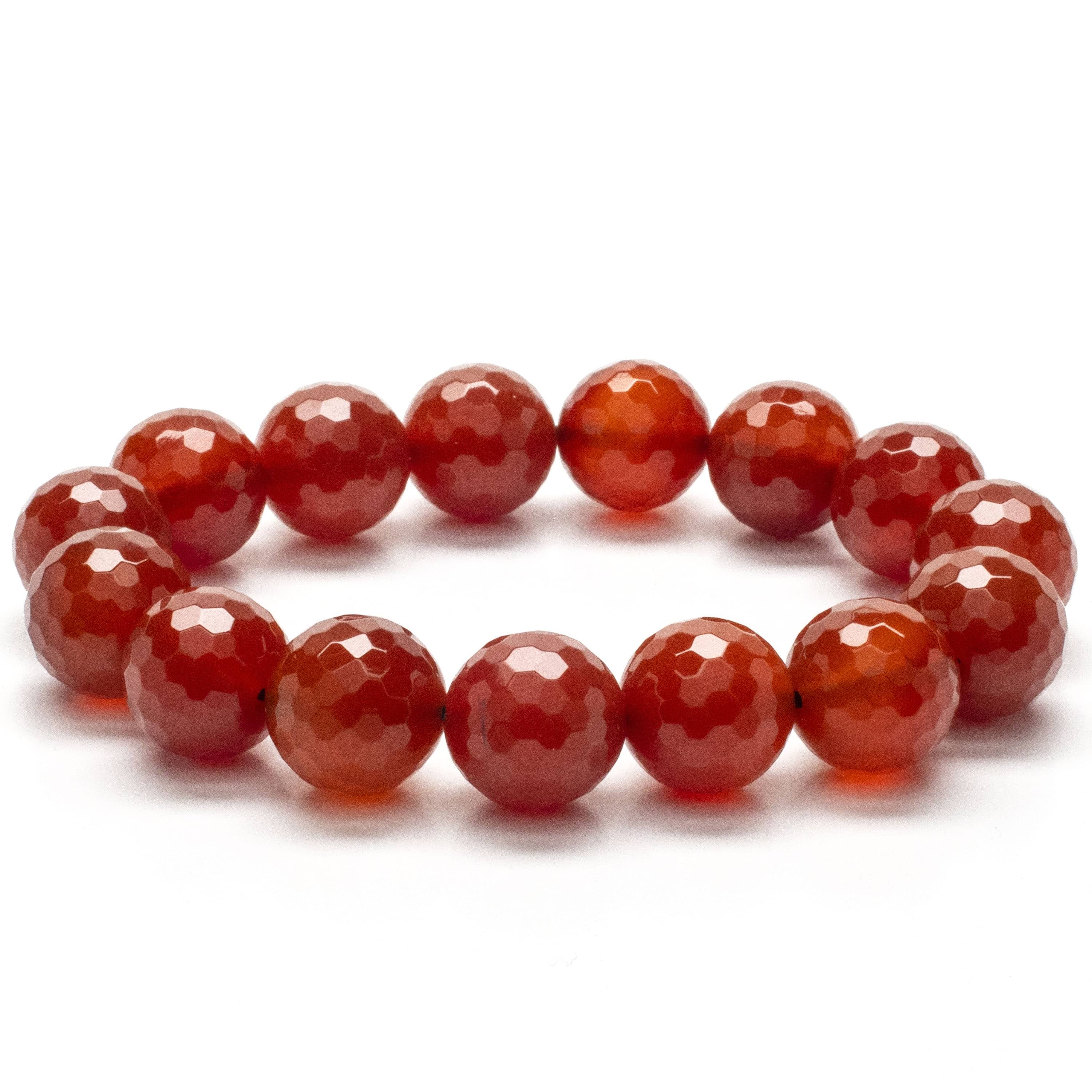 Kalifano Gemstone Bracelets Faceted Carnelian 14mm Gemstone Bead Elastic Bracelet WHITE-BGP-047