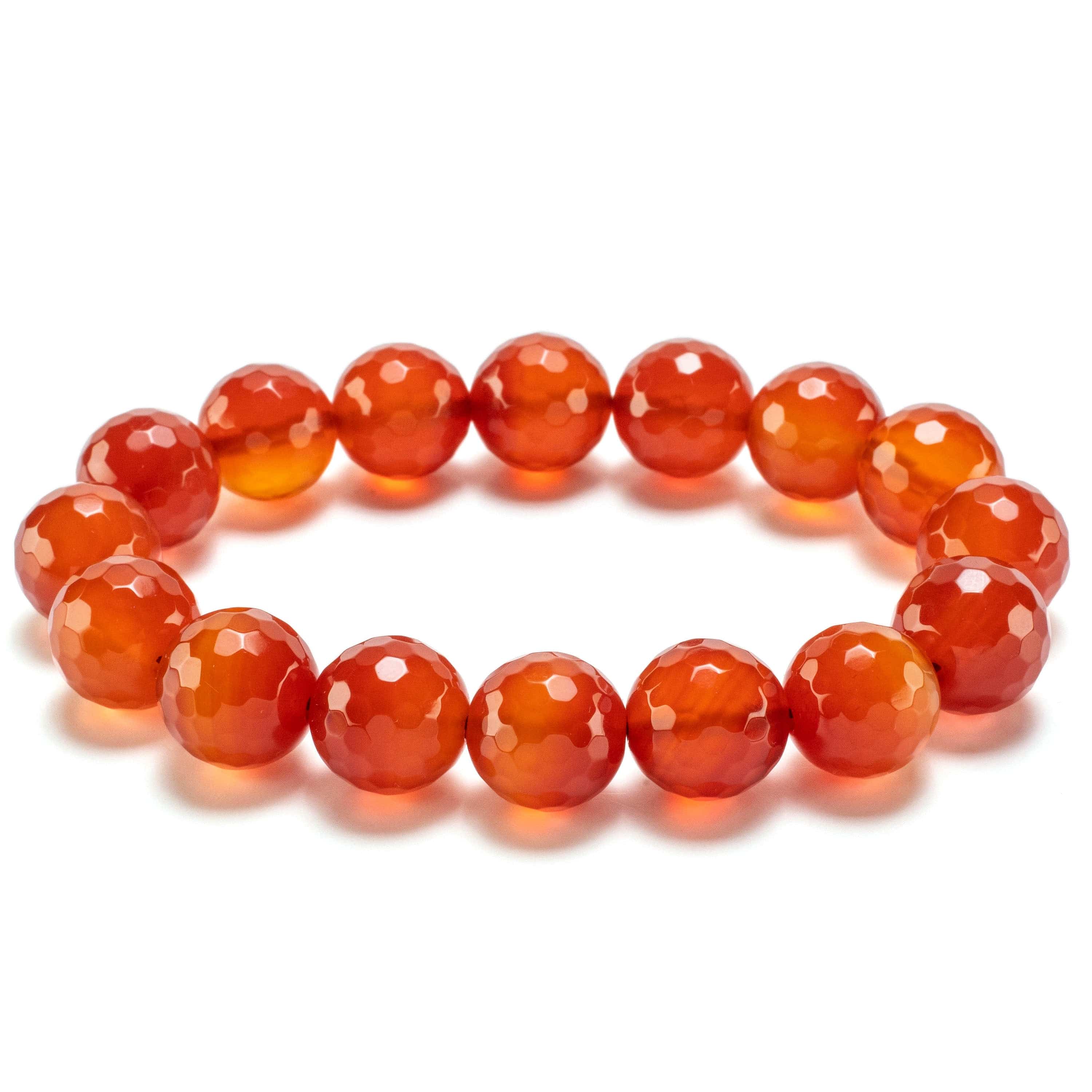 Kalifano Gemstone Bracelets Faceted Carnelian 7mm Round Beads Gemstone Elastic Bracelet BLUE-BGP-051