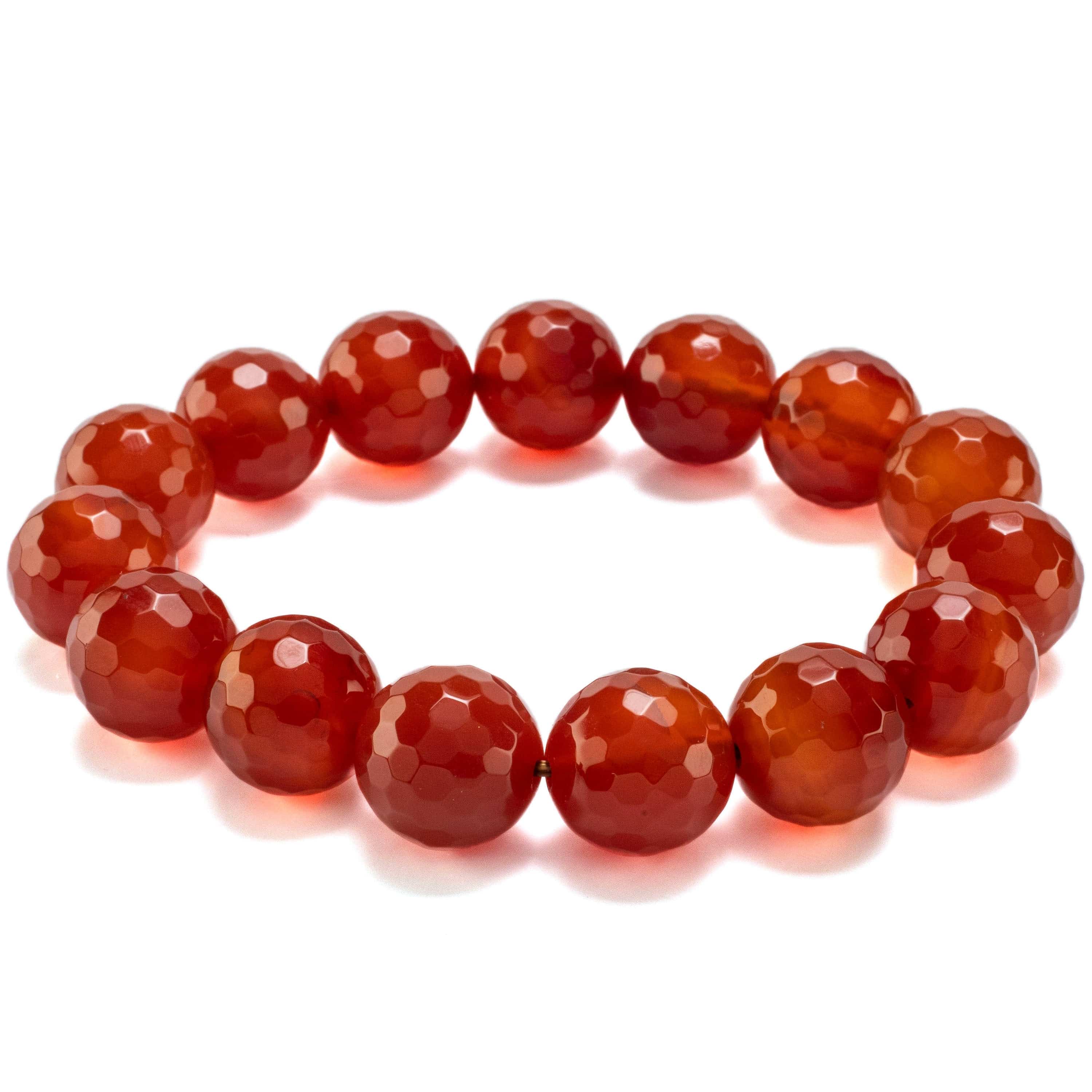 Kalifano Gemstone Bracelets Faceted Carnelian 9mm Round Beads Gemstone Elastic Bracelet BLUE-BGP-050