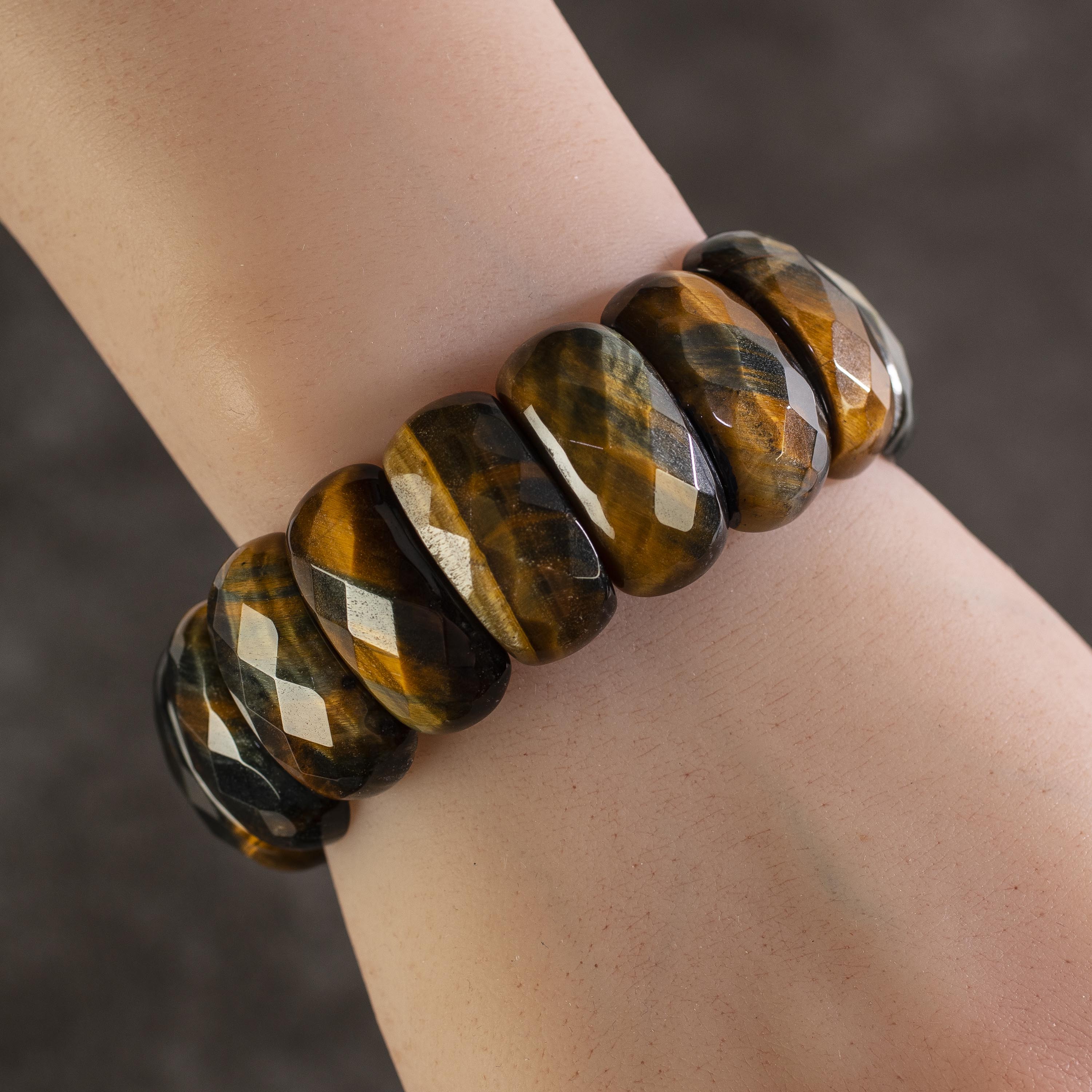Kalifano Gemstone Bracelets Faceted Tiger Eye Stretch Natural Gemstone Bracelet GOLD-BGP-024