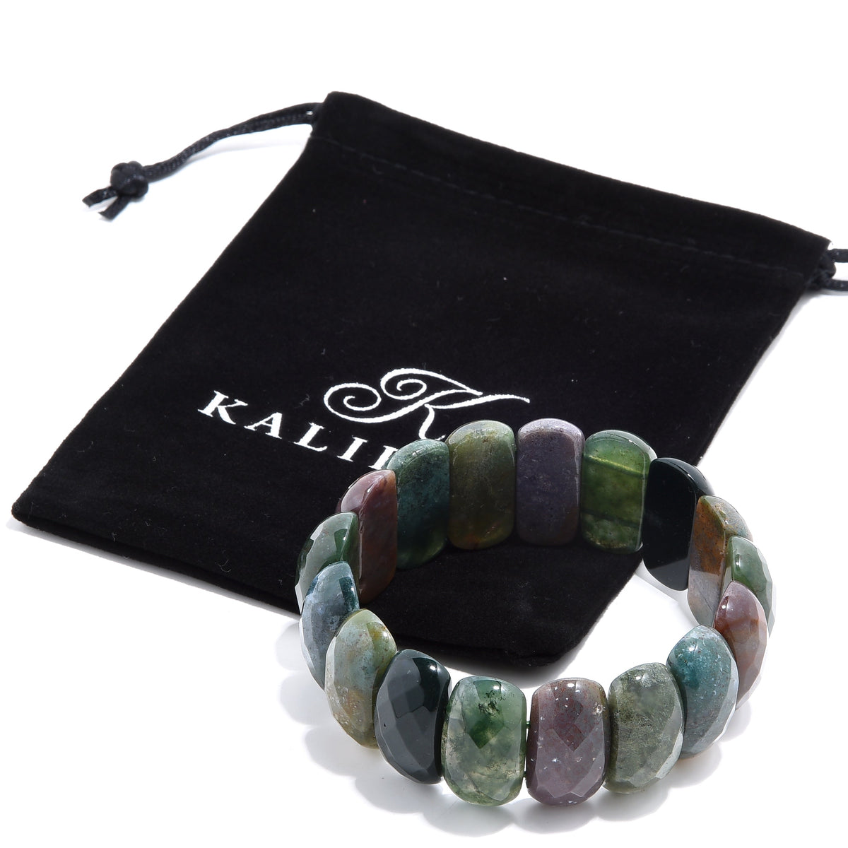 Kalifano Gemstone Bracelets Green Agate Faceted Natural Gemstone Elastic Bracelet PLAT-BGP-020