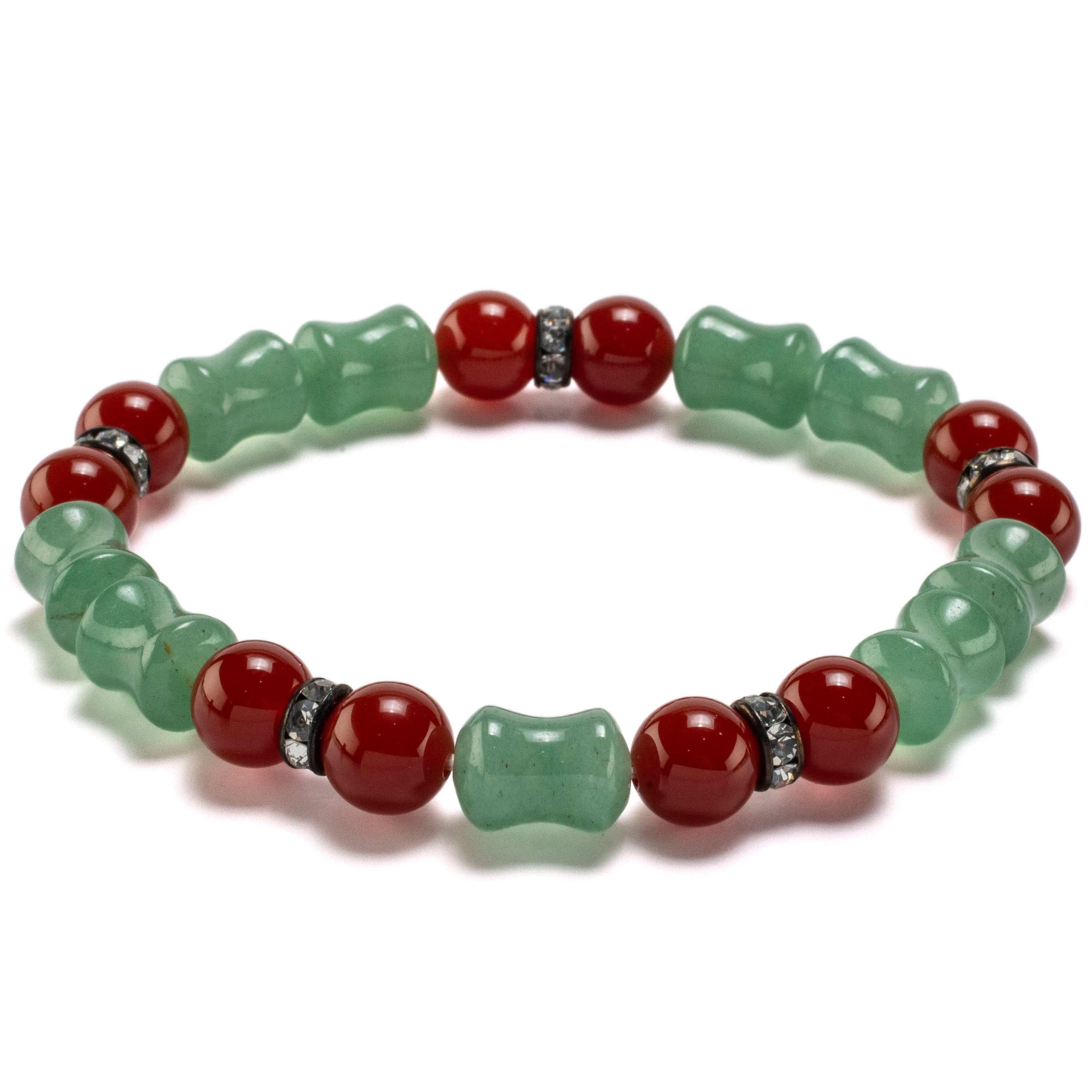 Kalifano Gemstone Bracelets Hourglass Aventurine Bead and Round Carnelian with Crystal Accent Beads Gemstone Elastic Bracelet BLUE-BGP-010