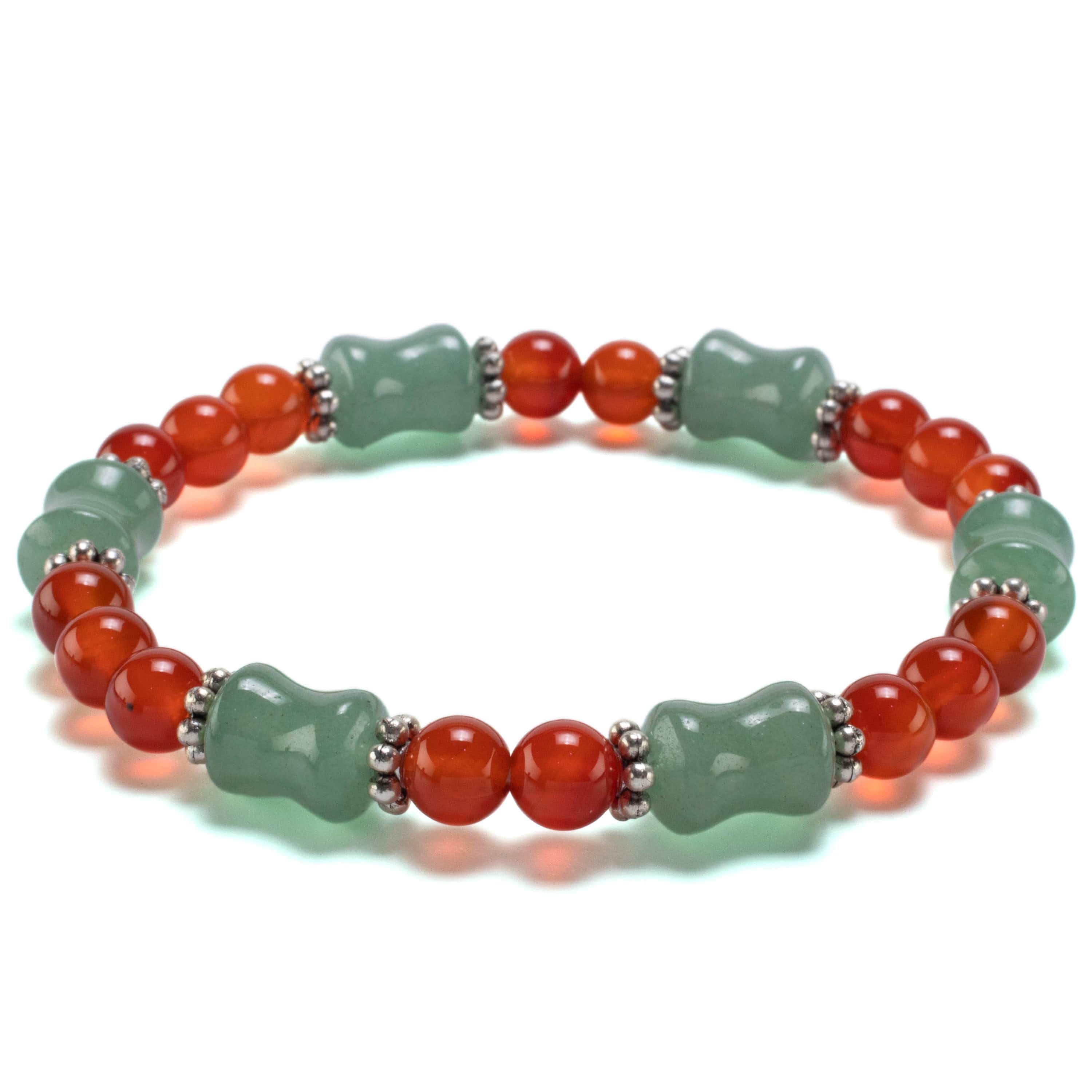 Kalifano Gemstone Bracelets Hourglass Aventurine Bead and Round Carnelian with Crystal Accent Beads Gemstone Elastic Bracelet BLUE-BGP-011