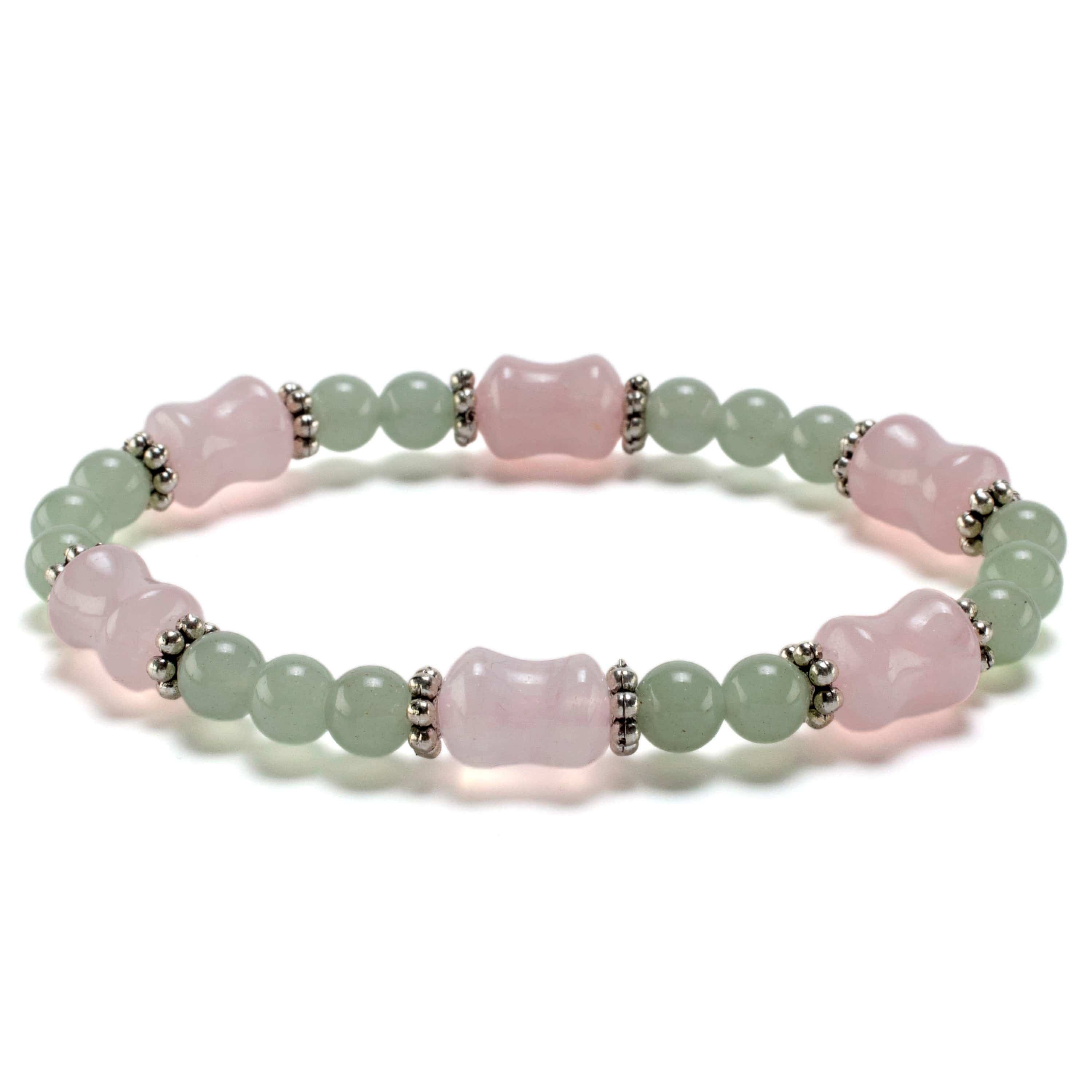 Kalifano Gemstone Bracelets Hourglass Rose Quartz and Round Aventurine with Accent Beads Gemstone Elastic Bracelet BLUE-BGP-033
