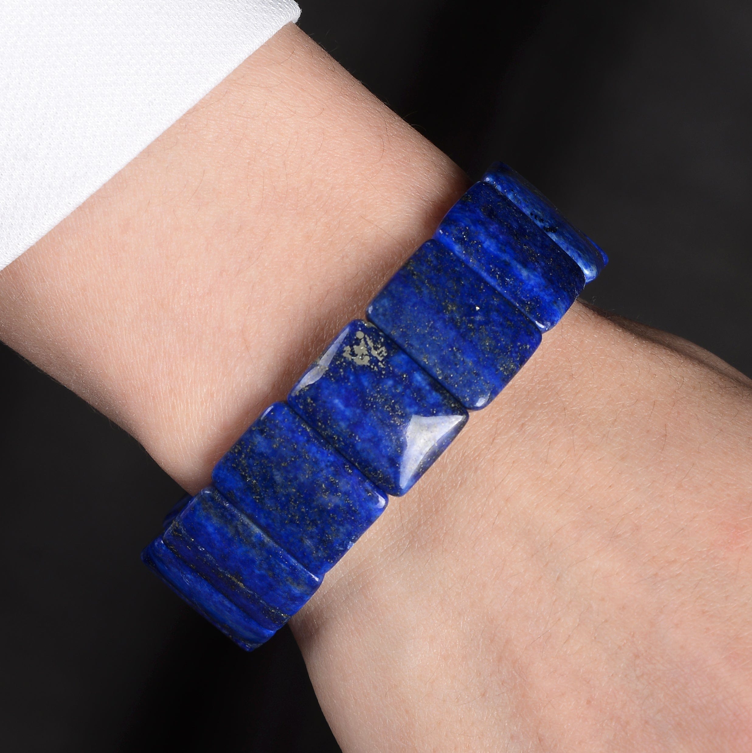 Kalifano Gemstone Bracelets Lapis Lazuli Natural Gemstone Elastic Bracelet BLACK-BGP-028