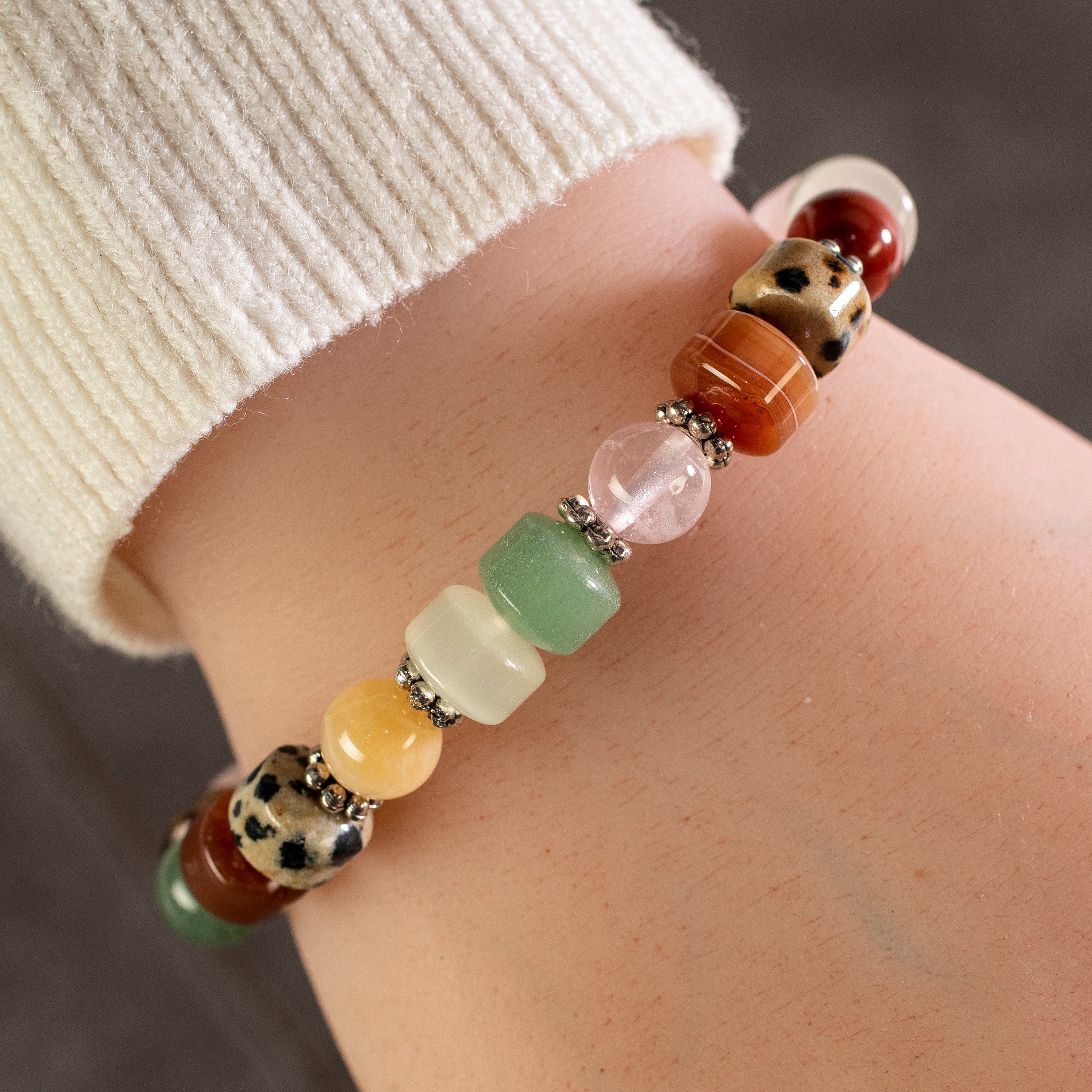 Kalifano Gemstone Bracelets Multi-Gemstone Bead Braceletwith Crystal Accent Beads WHITE-BGP-002