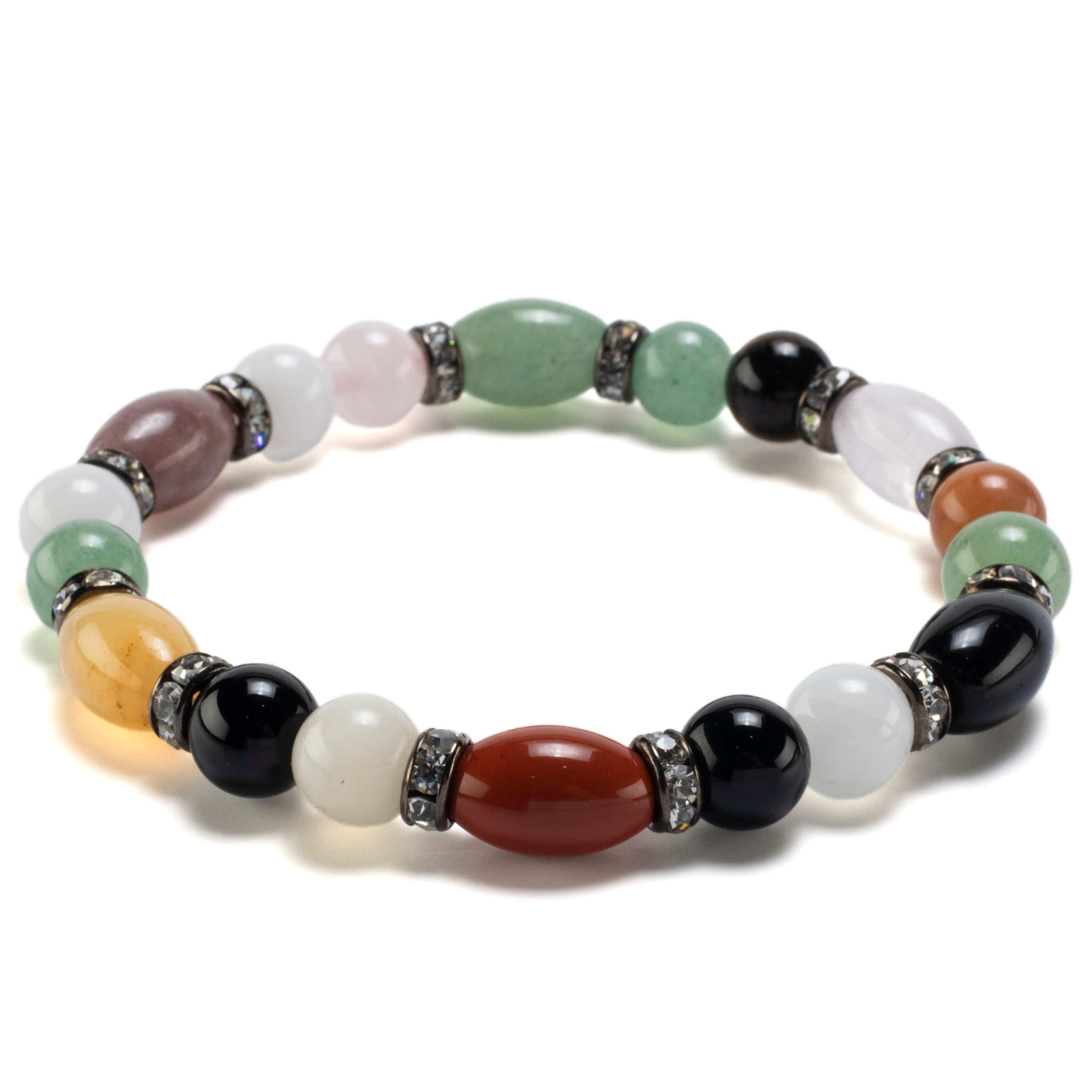 Kalifano Gemstone Bracelets Multi Gemstone Oval and Round Beads with Crystal Accent Beads Elastic Bracelet BLUE-BGP-041