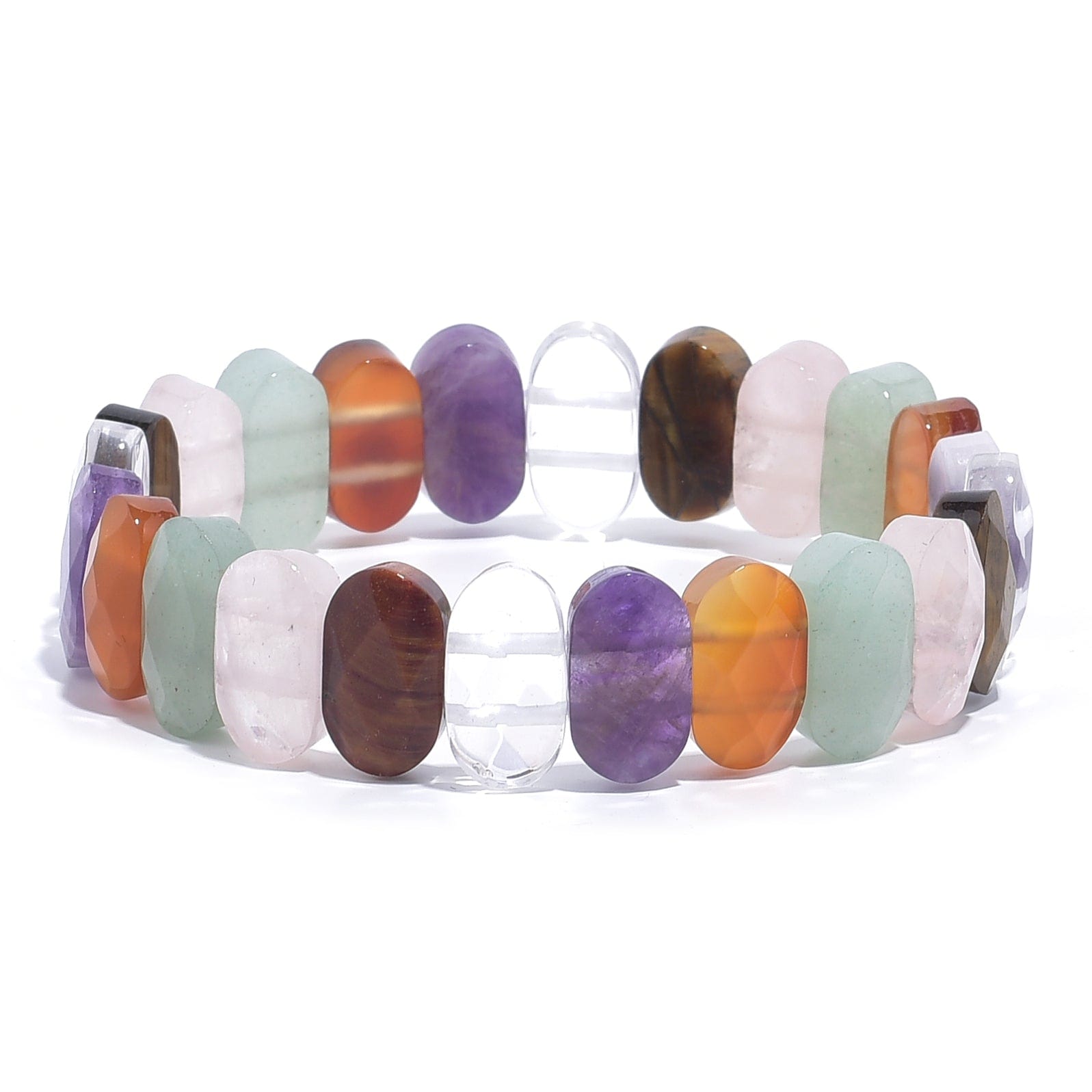 Kalifano Gemstone Bracelets Multi Gemstone Oval & Faceted Natural Gemstone Elastic Bracelet GOLD-BGP-057