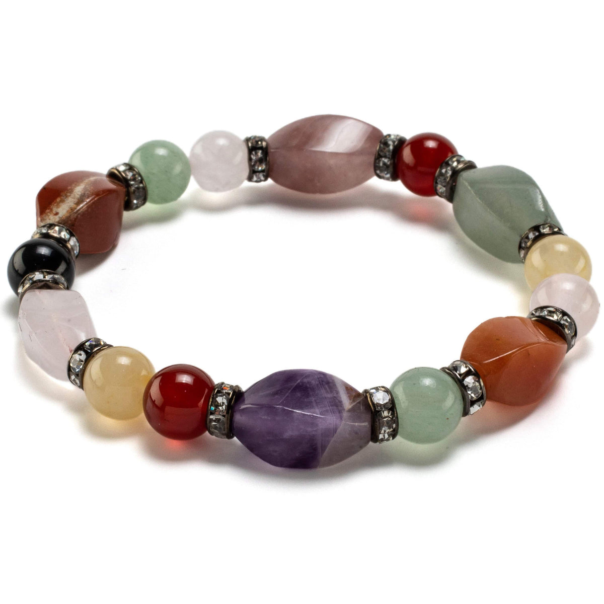 Kalifano Gemstone Bracelets Multi Gemstone Twisted and Round Beads with Crystal Accent Beads Elastic Bracelet BLUE-BGP-044