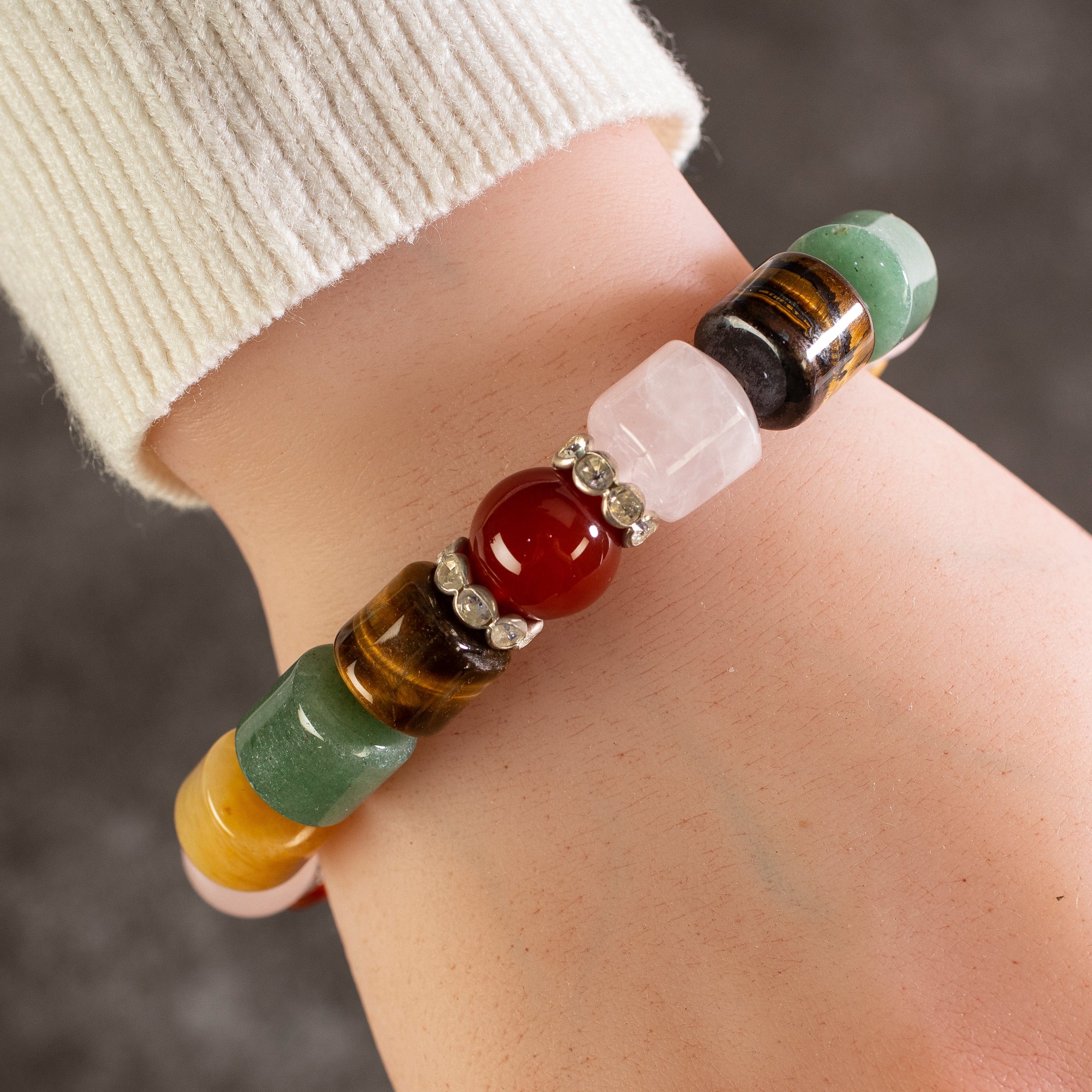 Kalifano Gemstone Bracelets Multi-Gemstone with Crystal Accents Gemstone Elastic Bracelet WHITE-BGP-025