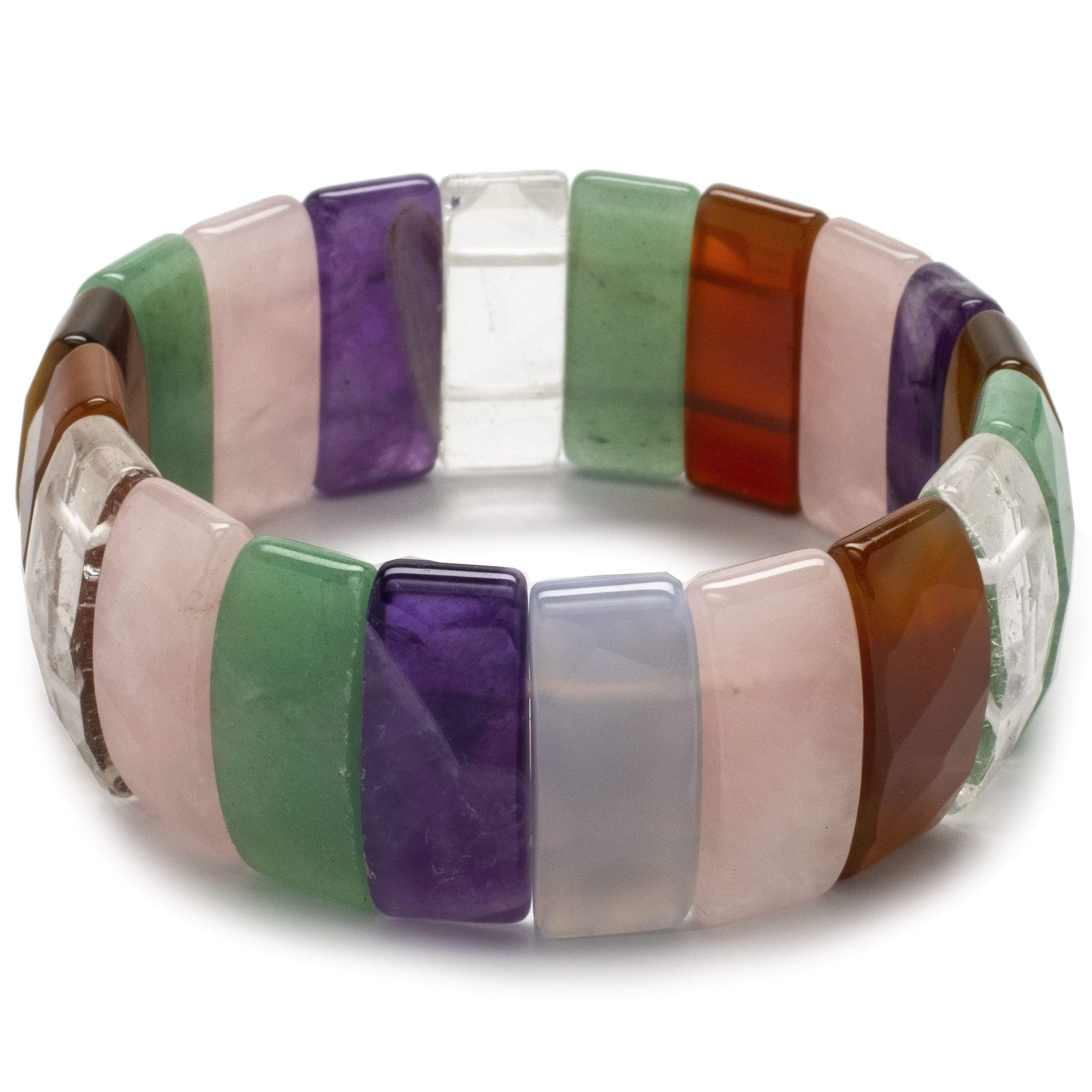 Kalifano Gemstone Bracelets Multi-Natural Gemstone Faceted Rectangular Stretch Bracelet GOLD-BGP-020