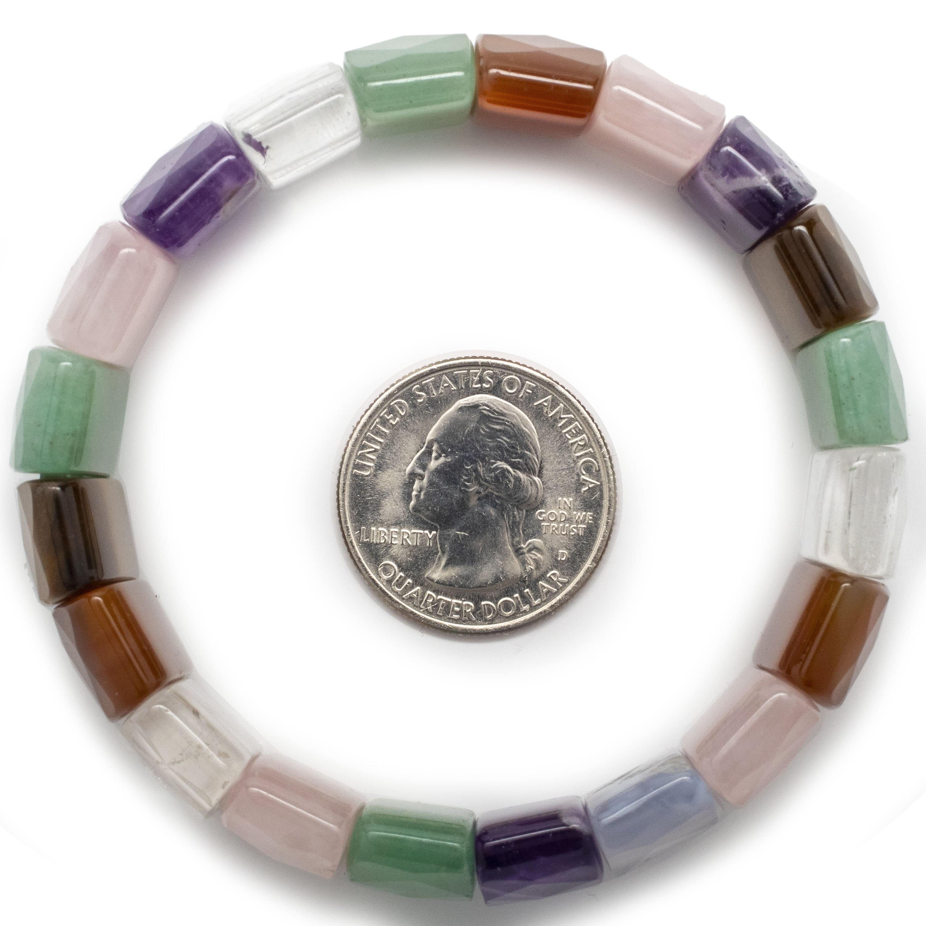 Kalifano Gemstone Bracelets Multi-Natural Gemstone Faceted Rectangular Stretch Bracelet GOLD-BGP-020