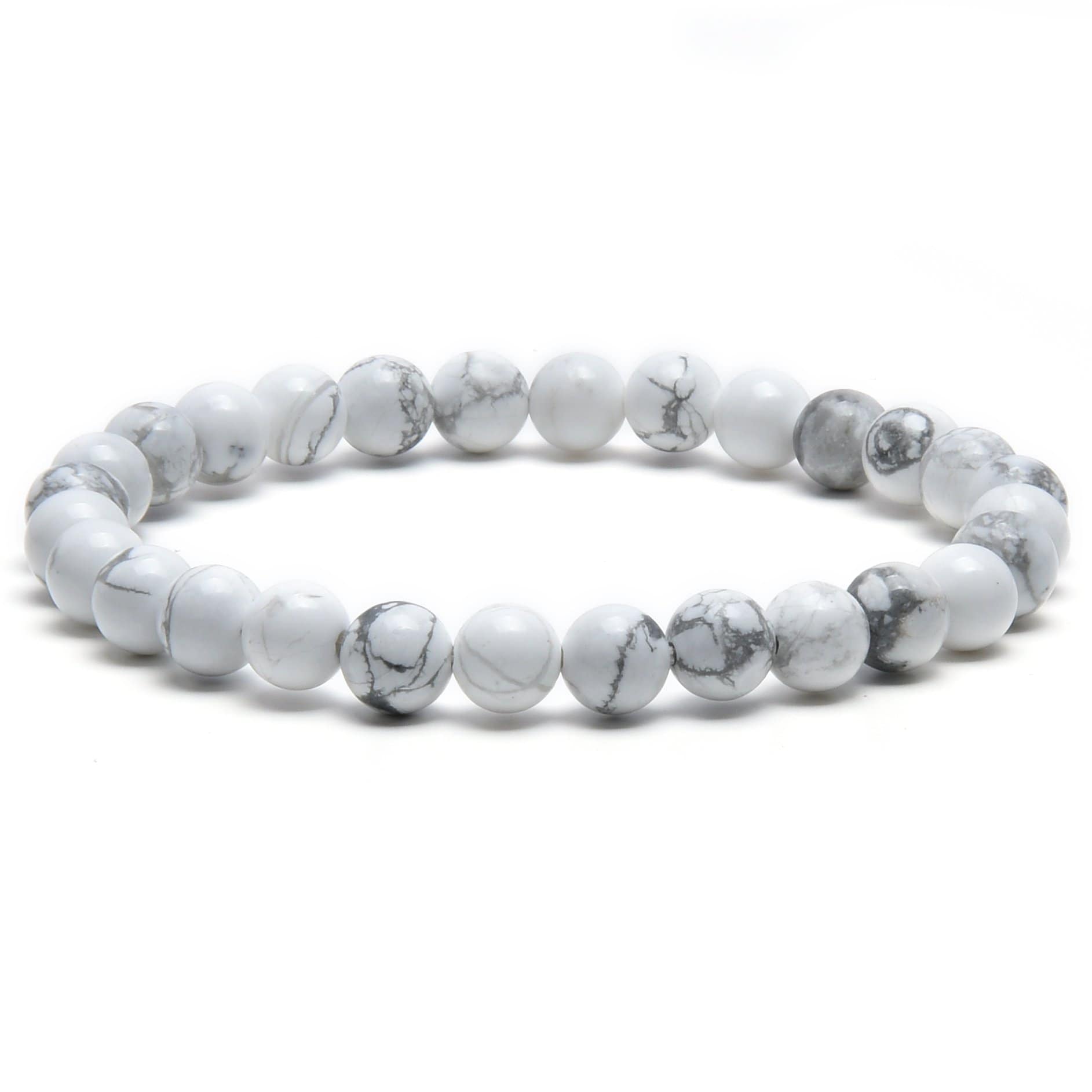 Stone Bead Bracelet - Howlite White Marble