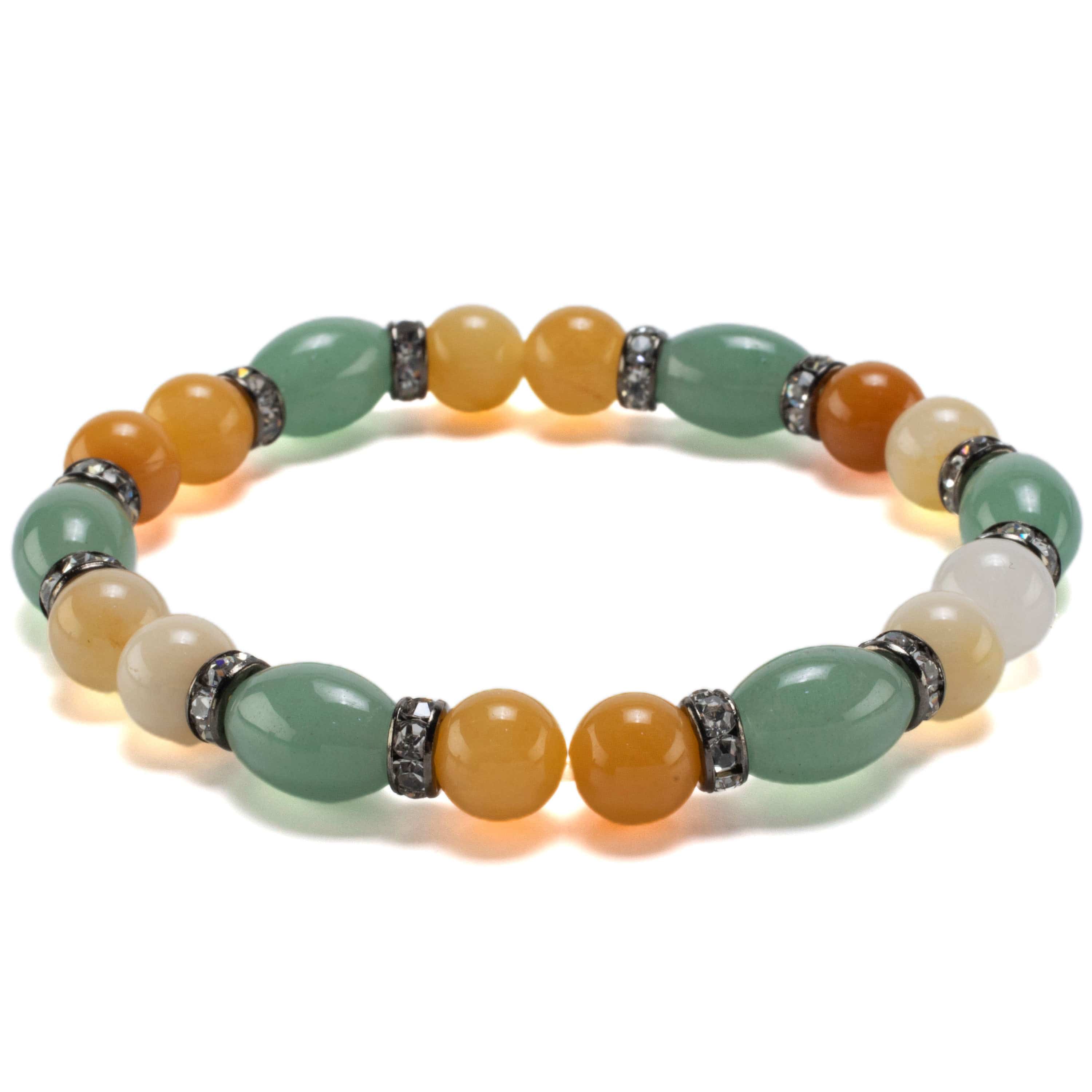 Kalifano Gemstone Bracelets Oval Aventurine and Round Butter Jade with Crystal Accent Beads Gemstone Elastic Bracelet BLUE-BGP-015