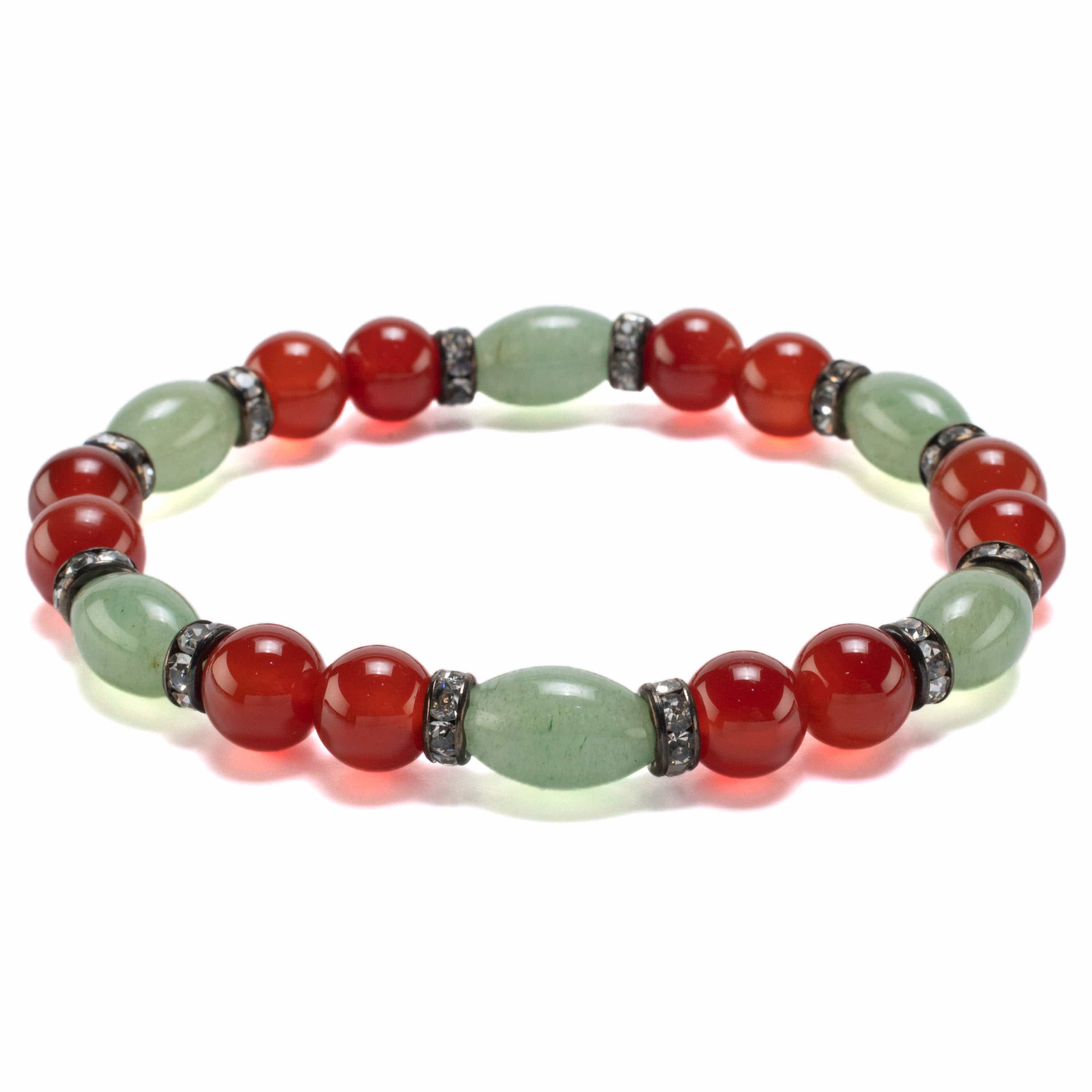 Kalifano Gemstone Bracelets Oval Aventurine and Round Carnelian with Crystal Accent Beads Gemstone Elastic Bracelet BLUE-BGP-005