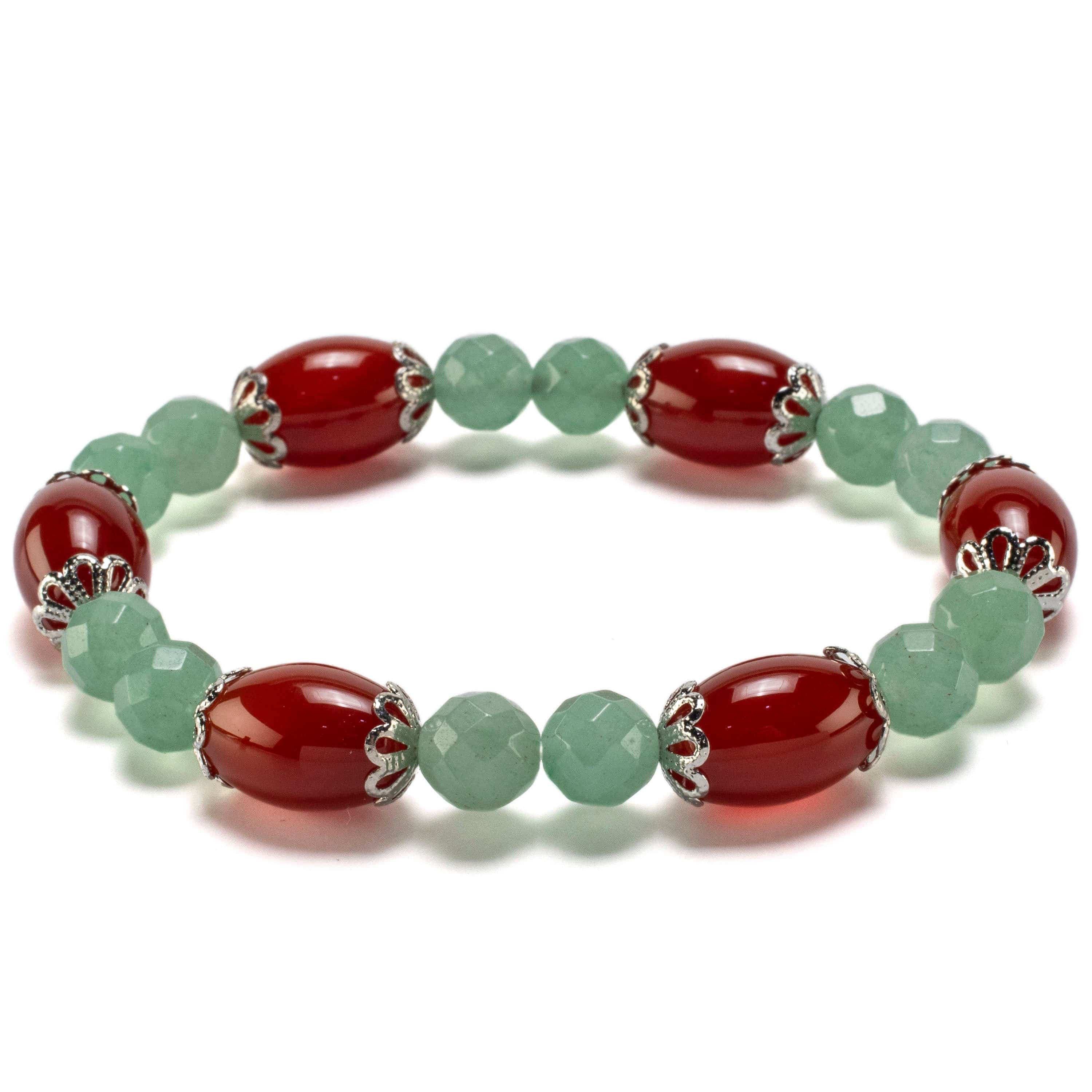 Kalifano Gemstone Bracelets Oval Carnelian and Round Faceted Aventurine with Crystal Accent Beads Gemstone Elastic Bracelet BLUE-BGP-009